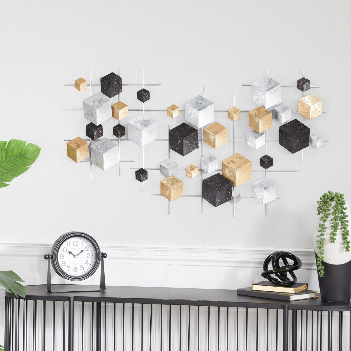 Metal Geometric 3D Cube Relief Home Wall Decor - Multi Colored - CosmoLiving by Cosmopolitan