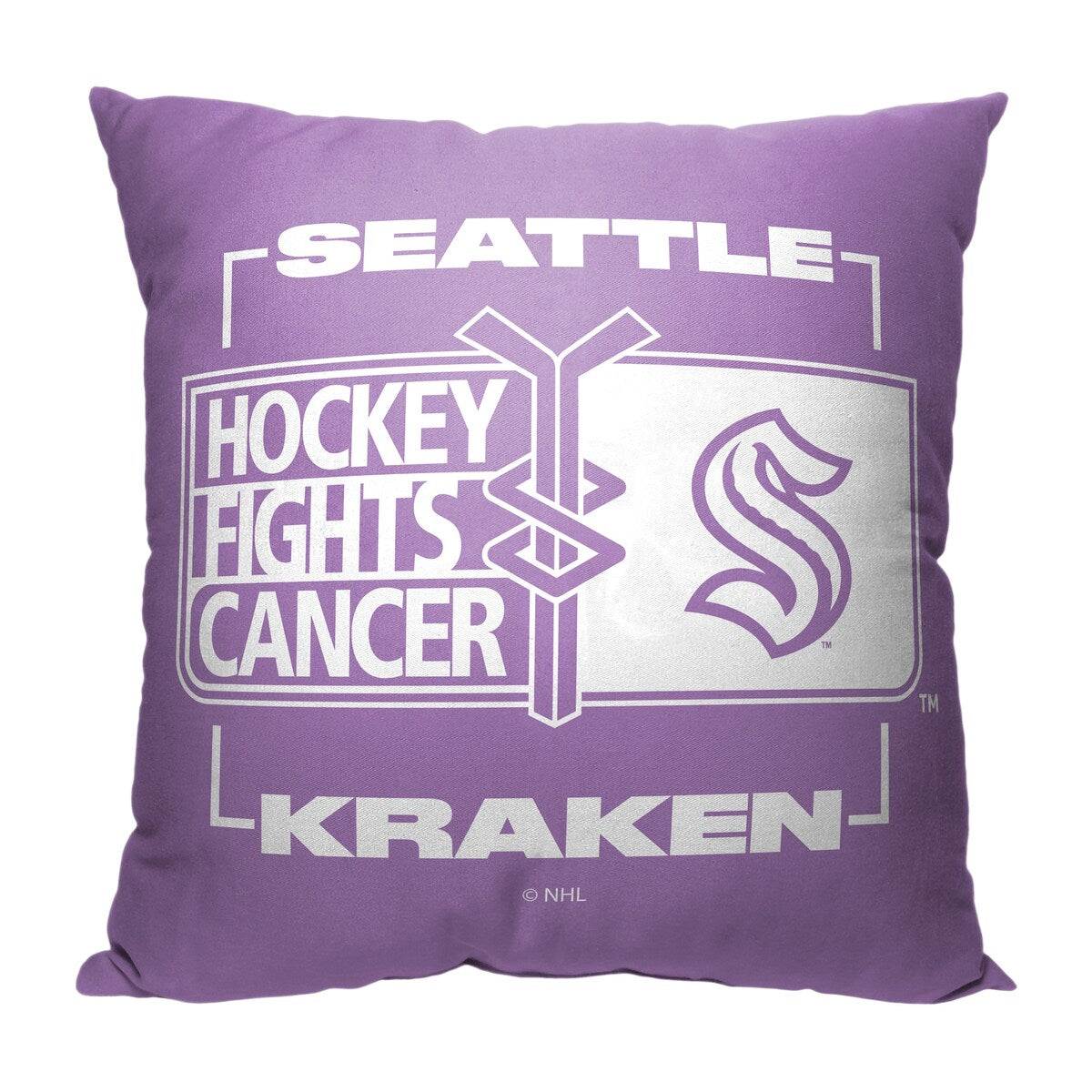 NHL Hockey Fights Cancer Fight For Kraken Printed Throw Pillow - Purple