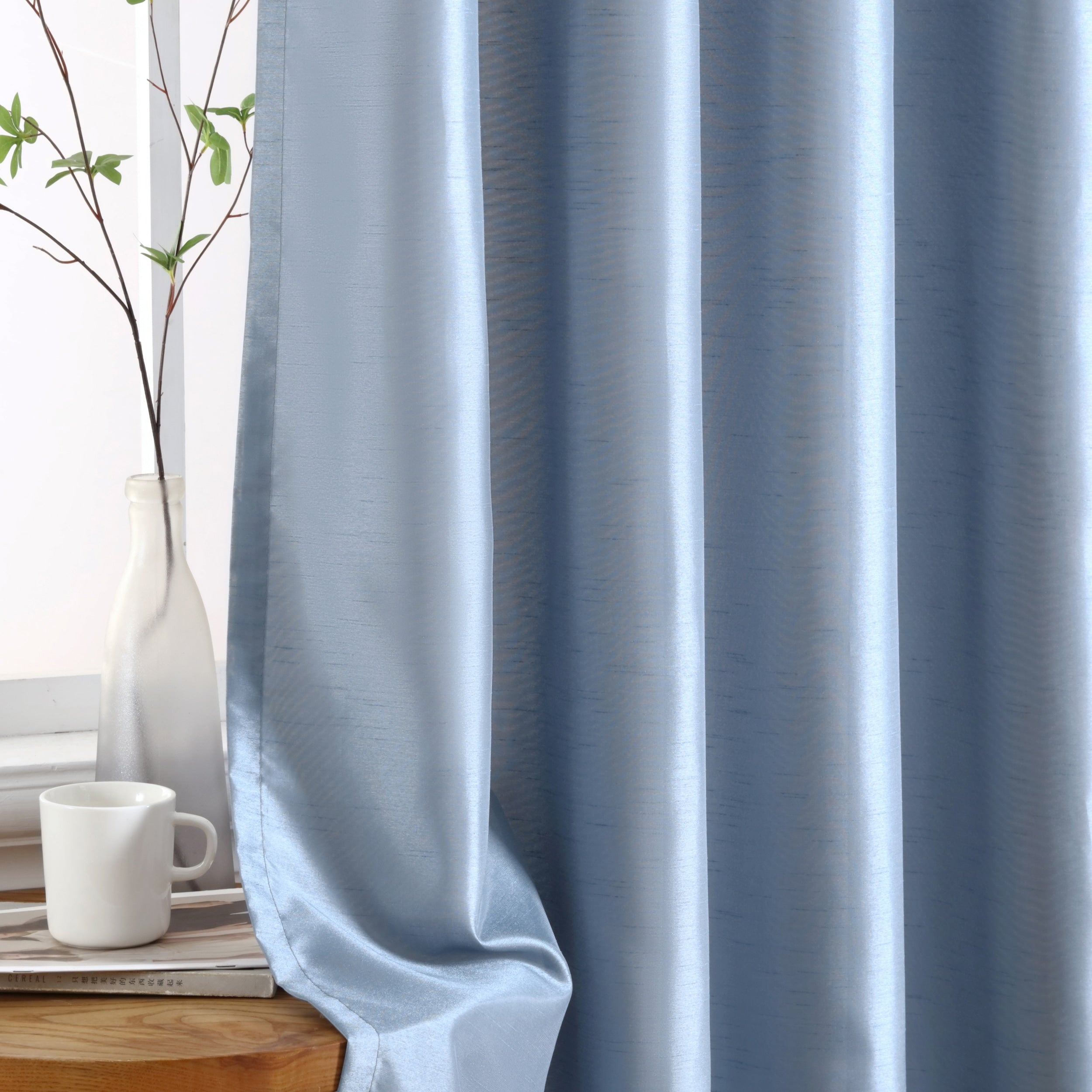 HLC.me Jefferson Faux Silk Semi Sheer Light Filtering Lined Grommet Window Curtain Bedroom, 2 Panels