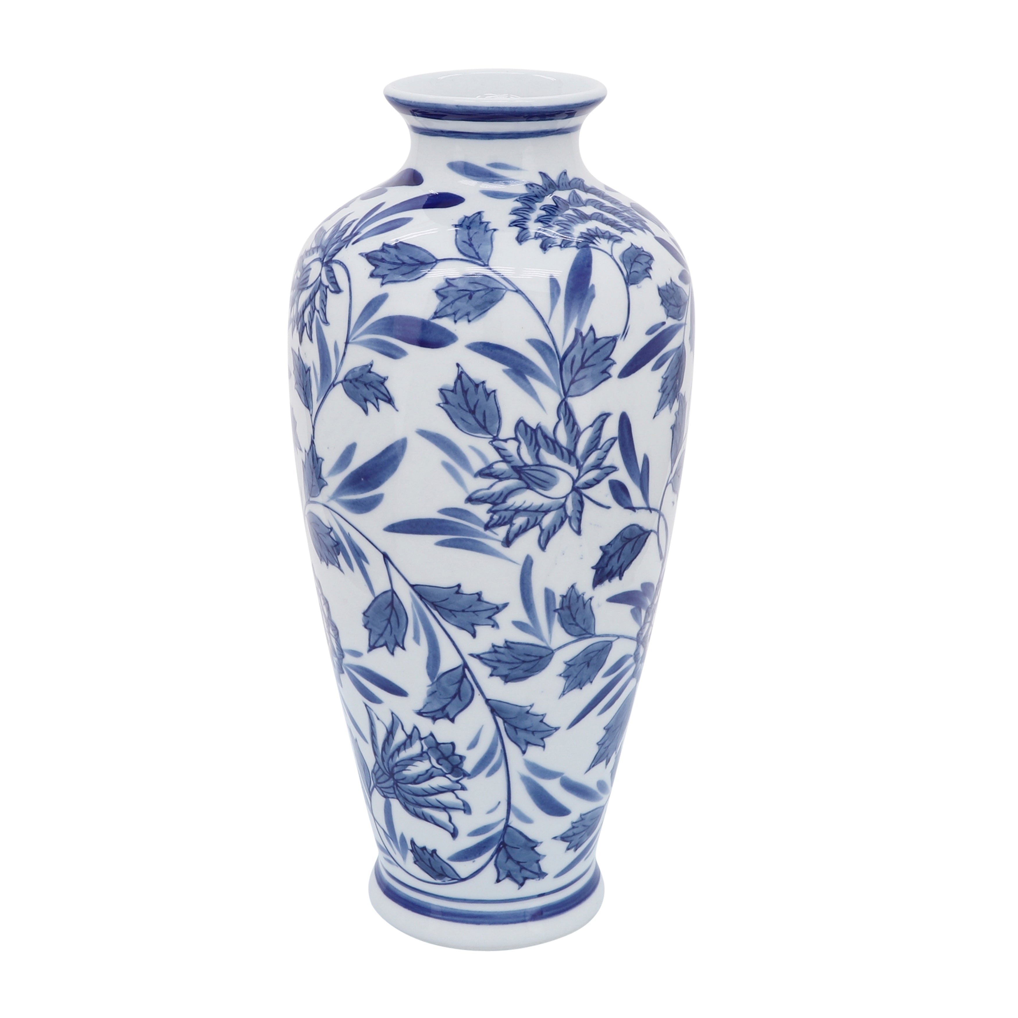 Sagebrook Home 13 Ceramic Vase Contemporary Blue and White Chinoiserie Design Floral Vase