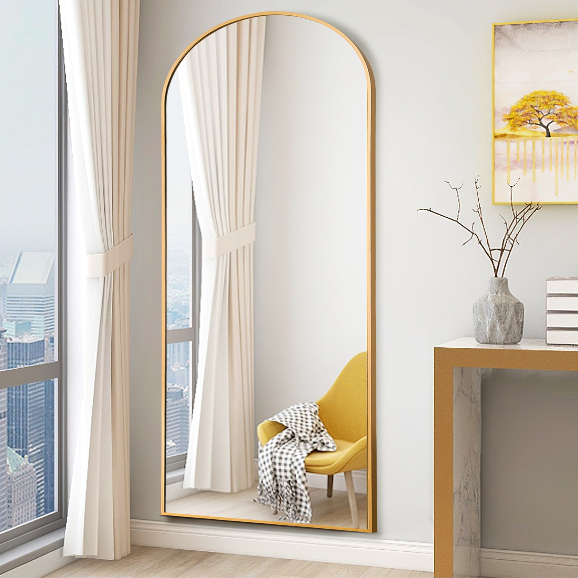 Arched Metal Full-length Standing Floor Mirror