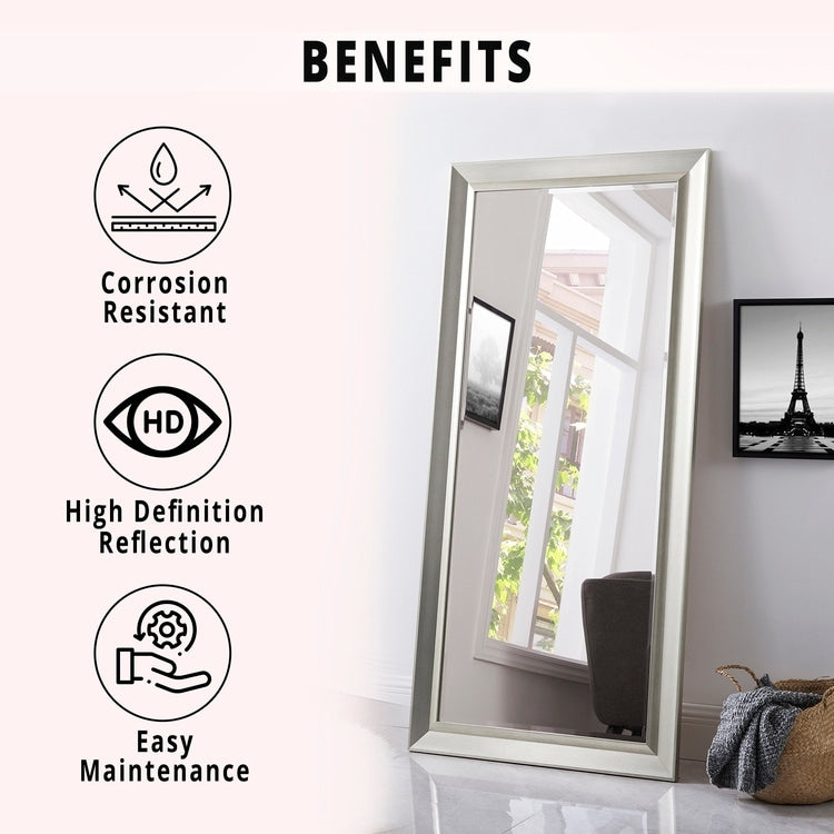 Framed Bevel Leaner Full Length Huge Floor Mirror XL Mirror Large Rectangle Standing Cream Floor Mirror Huge Mirrors for Bedroom