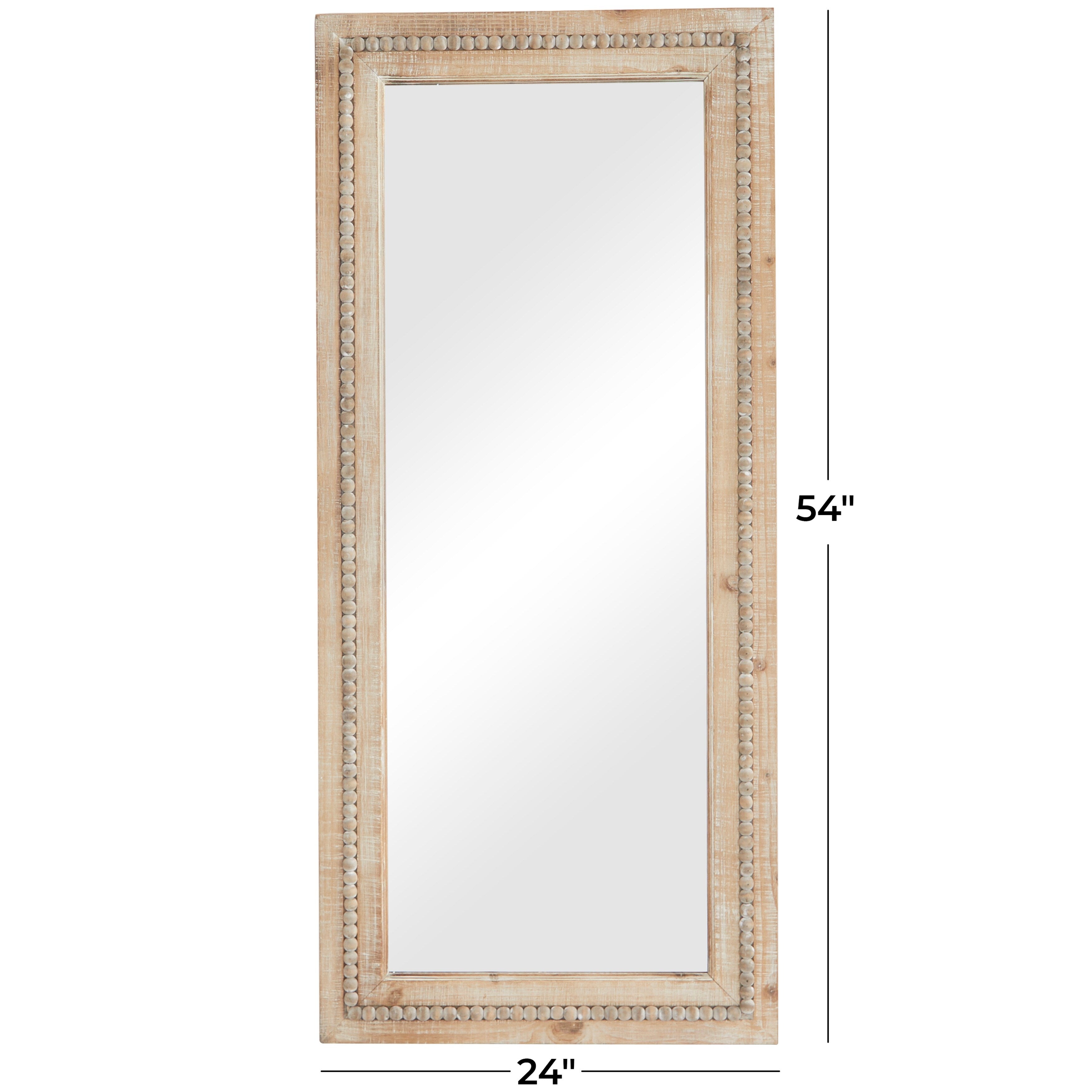 Wood Distressed Wall Mirror with Beaded Detailing - Light Brown or Brown - Roche River Decor