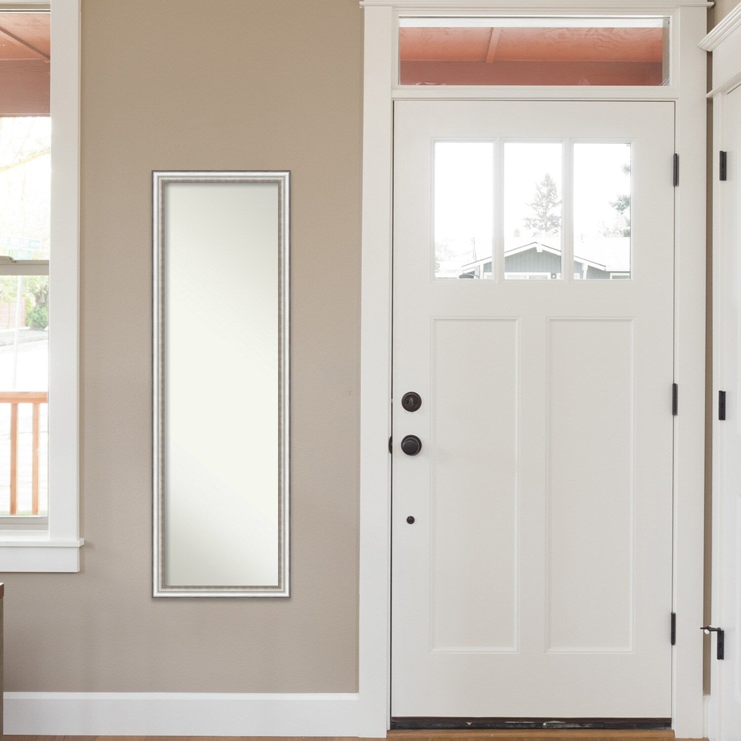 Non-Beveled Full Length On The Door Mirror 50.5 x 16.5 in. - Salon Frame - Salon Silver Narrow - 16 x 50 in