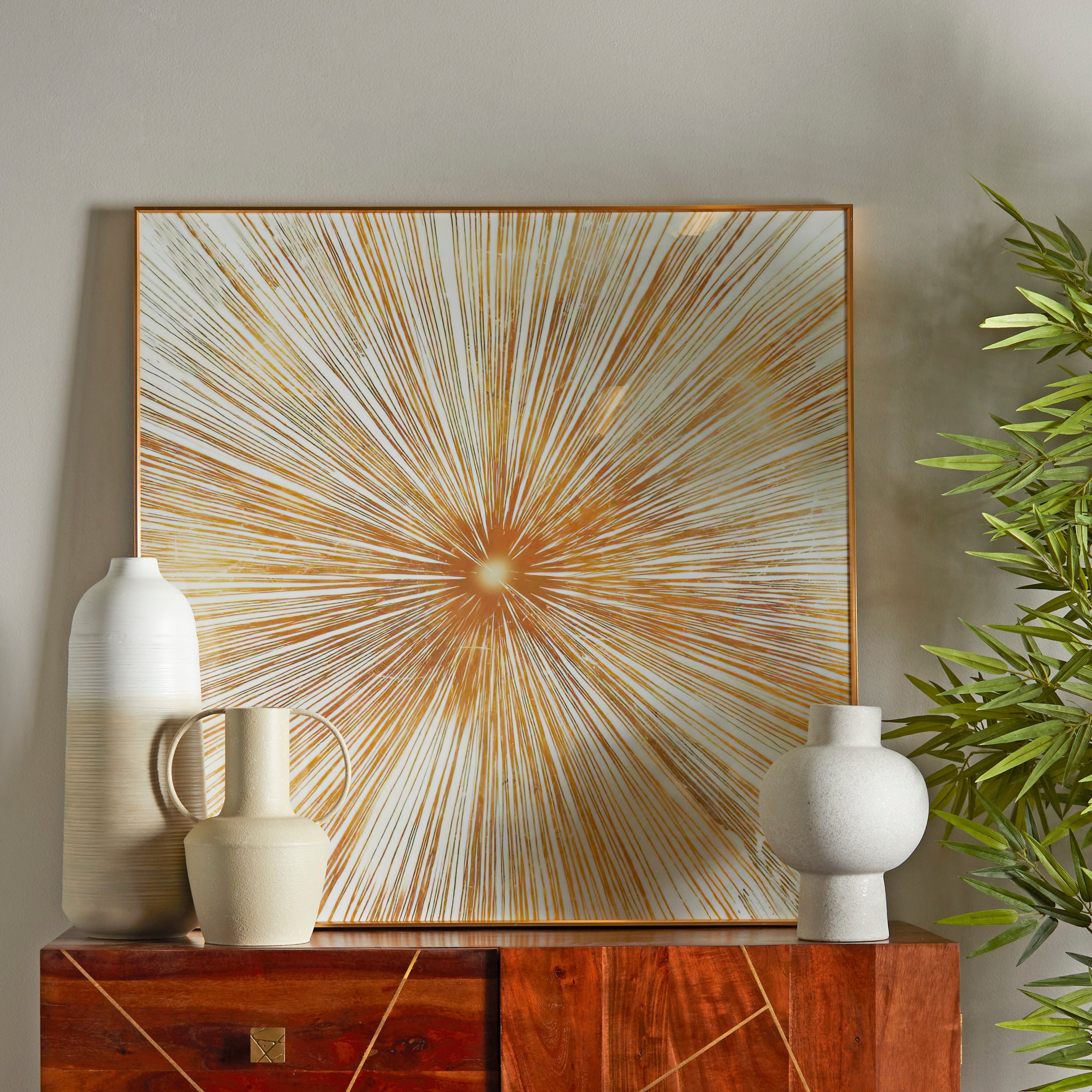 CosmoLiving by Cosmopolitan Porcelain Ceramic Radial Starburst Framed Wall Art with Gold Aluminum Frame - Gold or Dark Blue