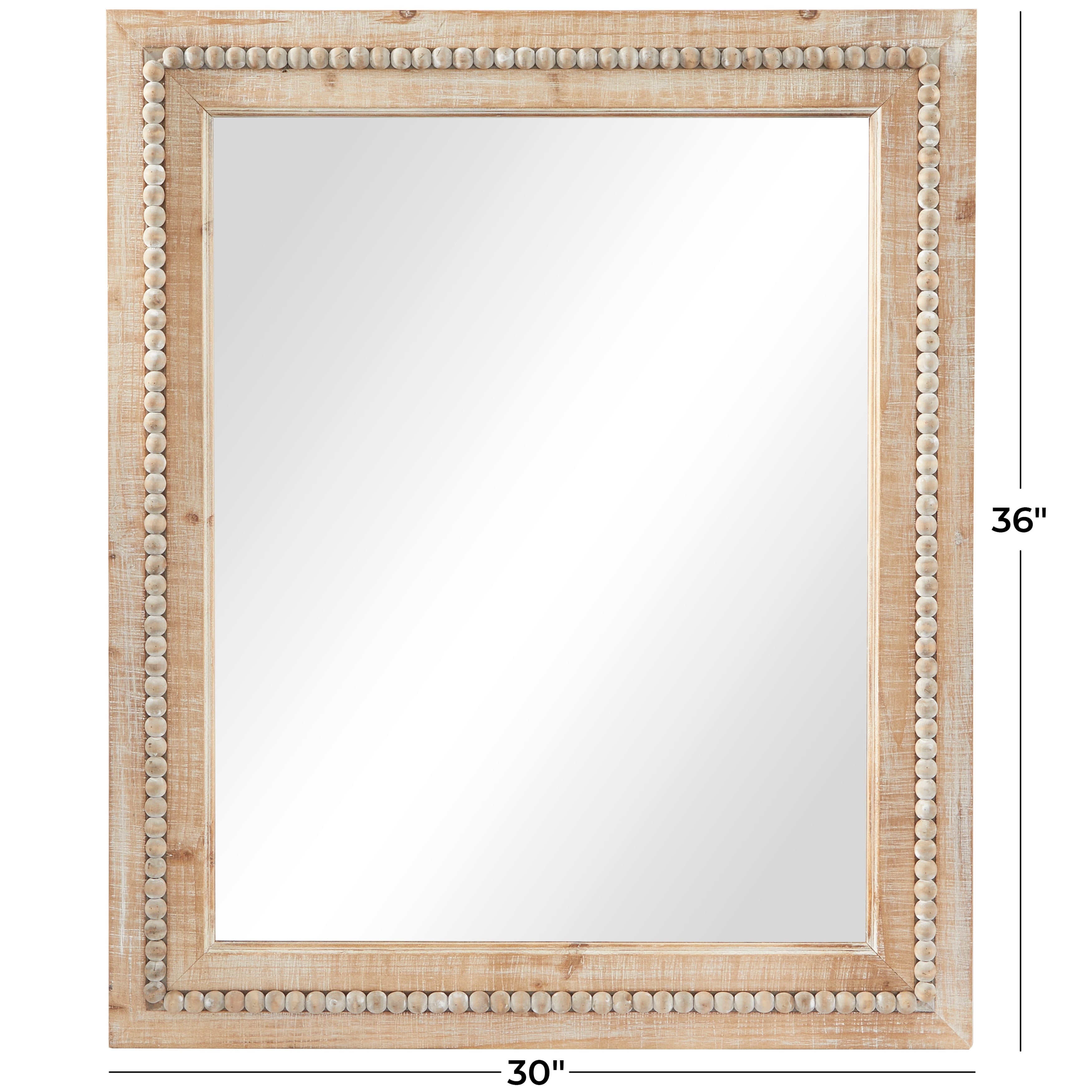 Wood Distressed Wall Mirror with Beaded Detailing - Light Brown or Brown - Roche River Decor