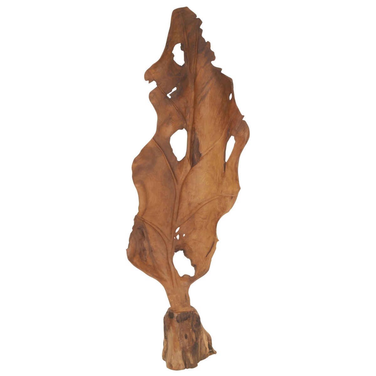 Teak Wood Leaf Handmade Live Edge Decorative Sculpture - Brown - Roche River Decor