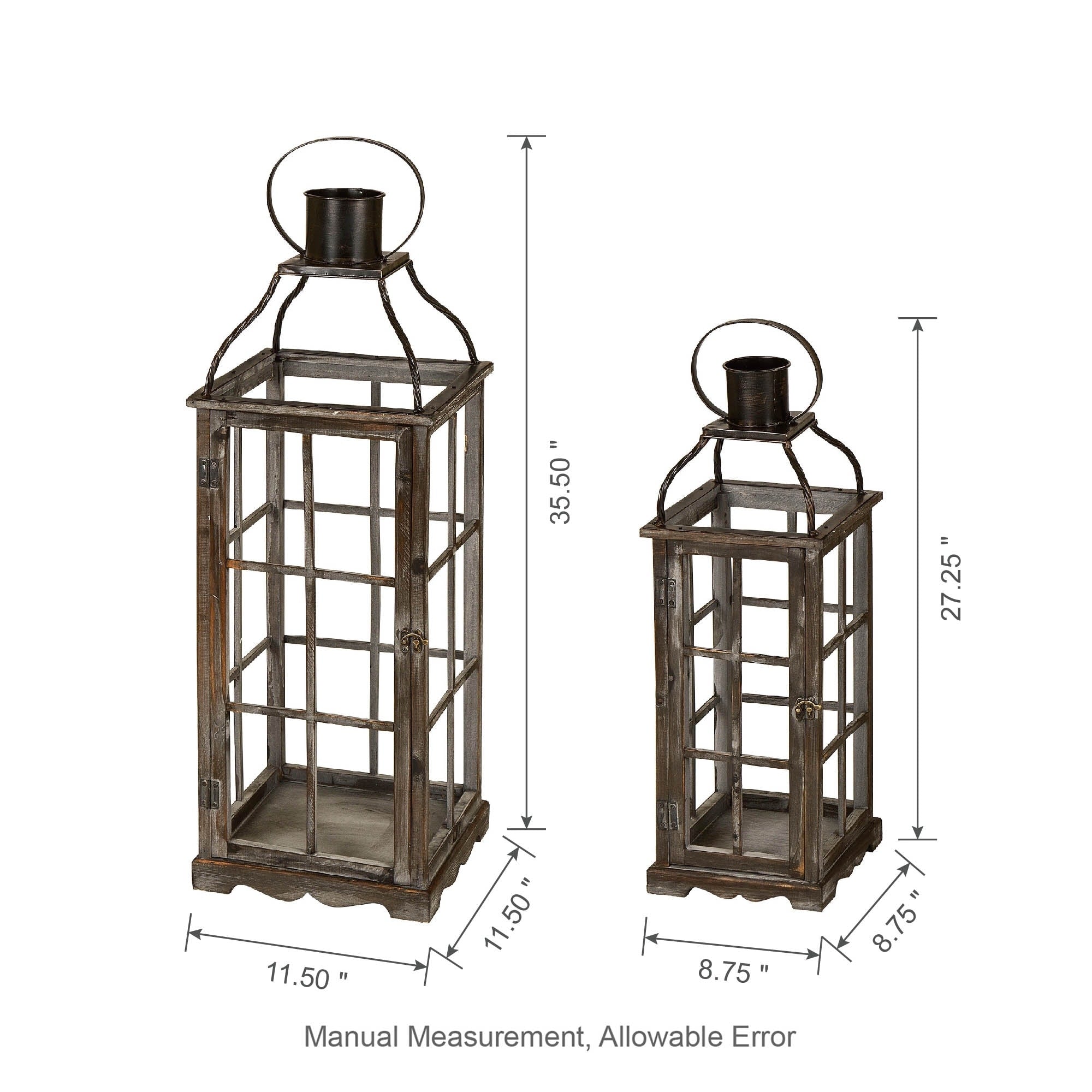 Glitzhome Oversized Farmhouse Wooden Metal Cage Candle Holders Patio Hanging Decorative Lanterns (Set of 2)