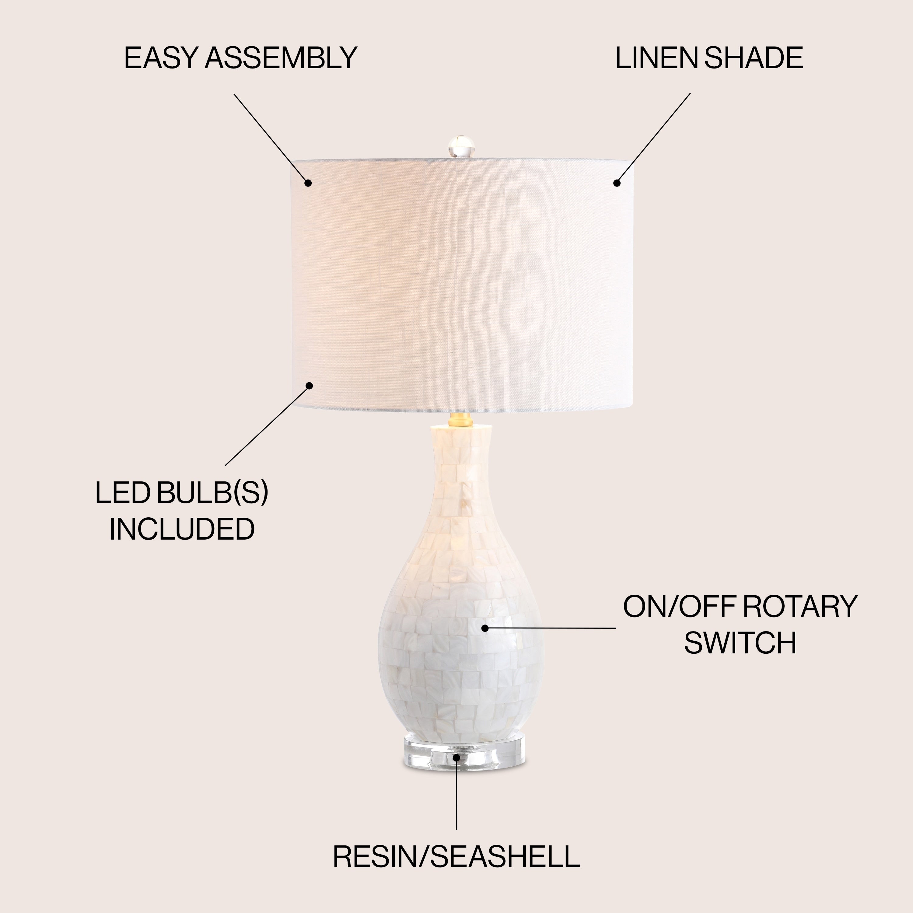 Cannon 26.5 Seashell LED Table Lamp, White by JONATHAN Y