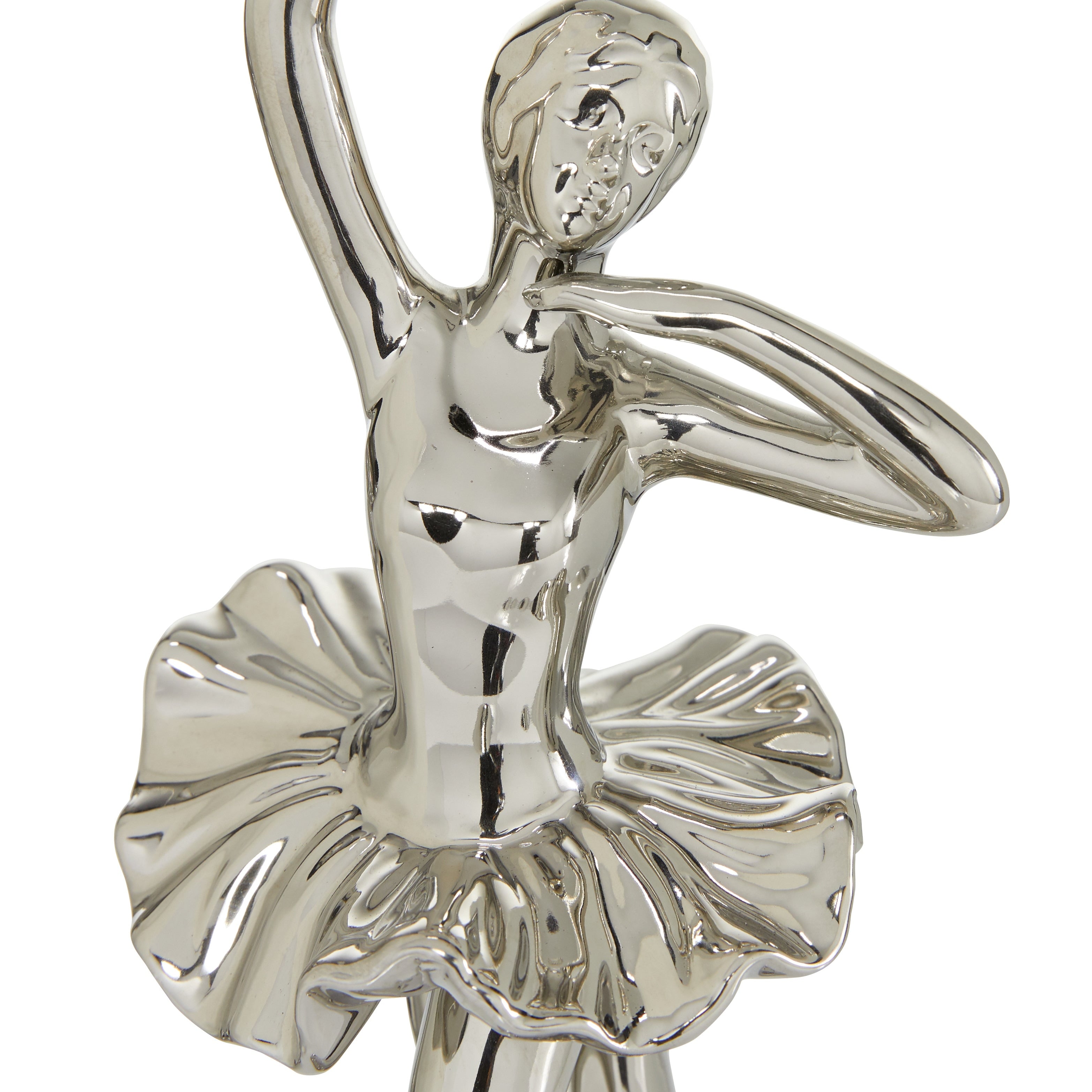 The Novogratz Silver Porcelain Ceramic Dancer Decorative Sculpture (Set of 2) - 4 x 2.75 x 11 and 3 x 2.5 x 10