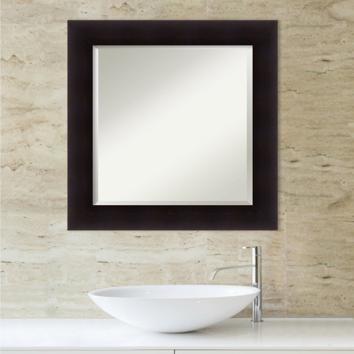 Beveled Wood Bathroom Wall Mirror - Portico Espresso Frame