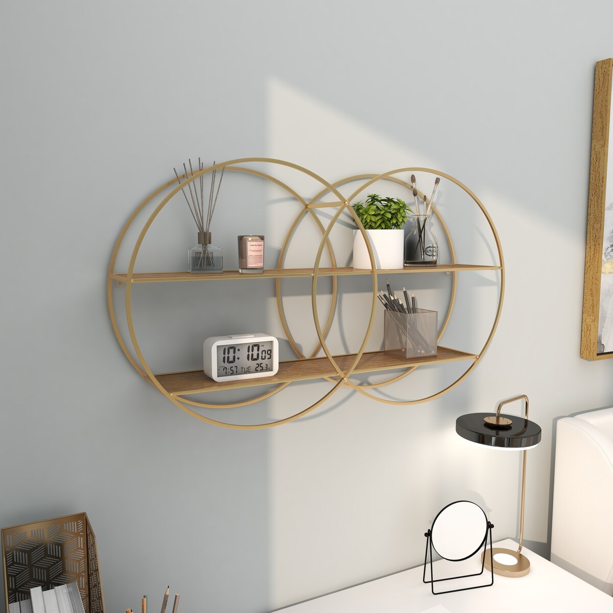 Metal Round 2 Shelves Wall Shelf - Gold - CosmoLiving by Cosmopolitan