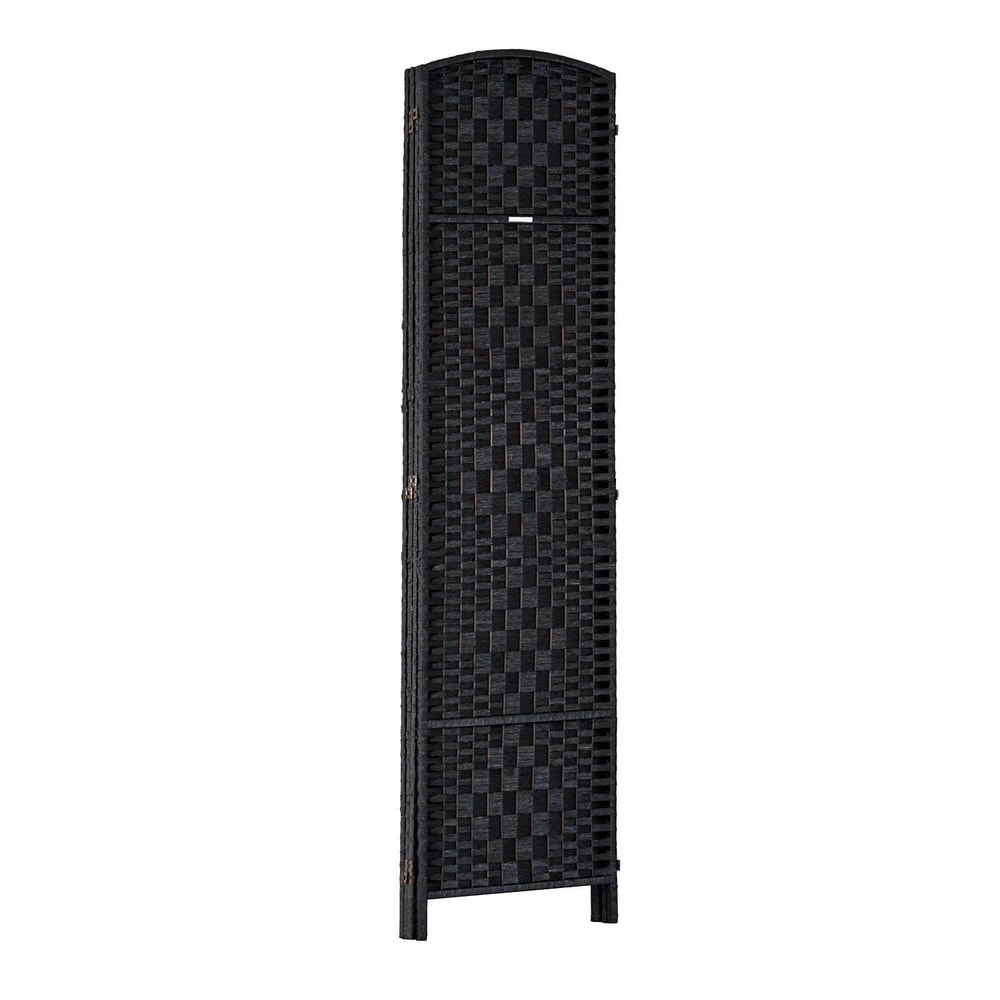 HomCom 6' Tall Wicker Weave Four Panel Room Divider Privacy Screen - Black Wood