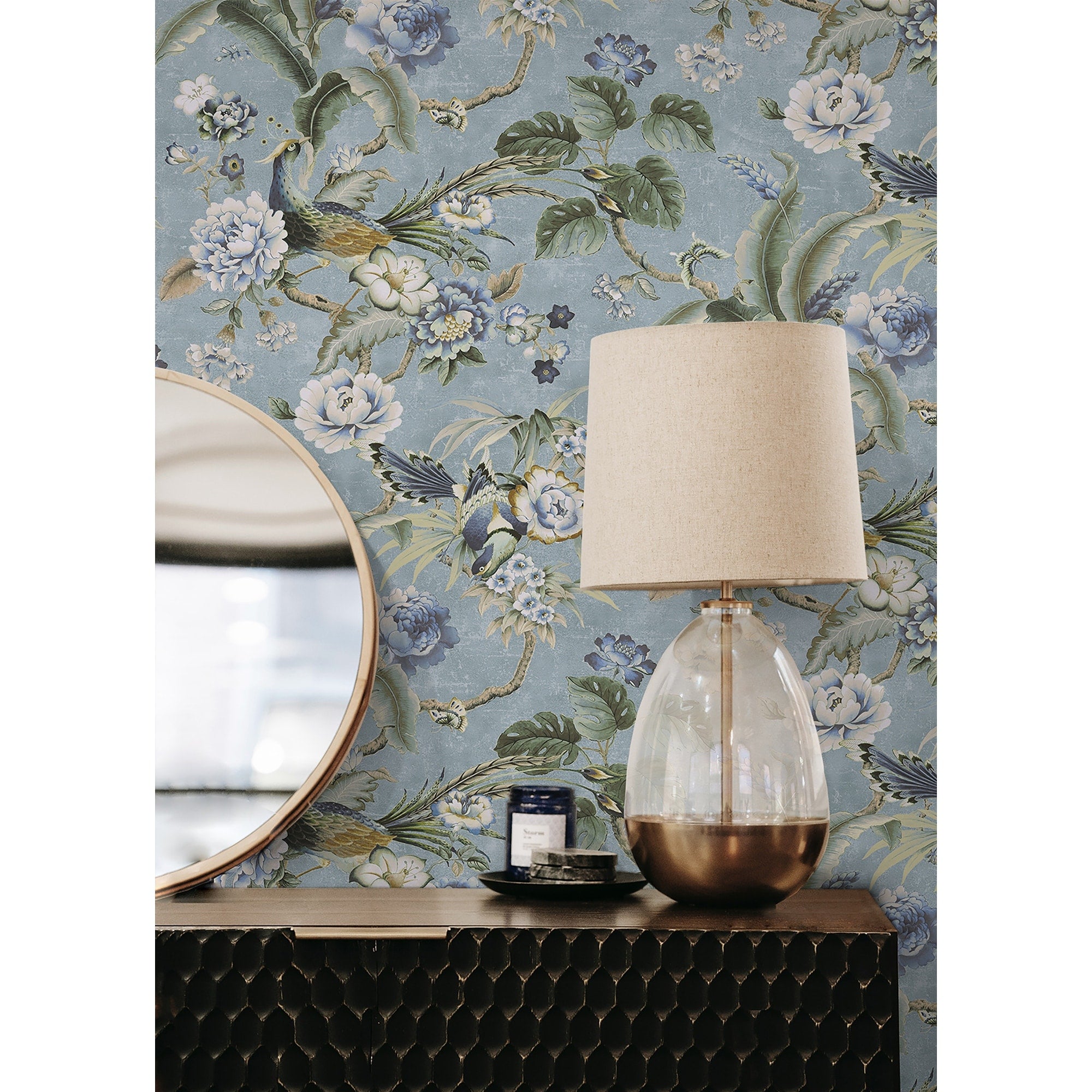 Surface Style Passerine Pavilion Blue Geyser Peel and Stick Wallpaper - 20.5 in. W x 18 ft. L