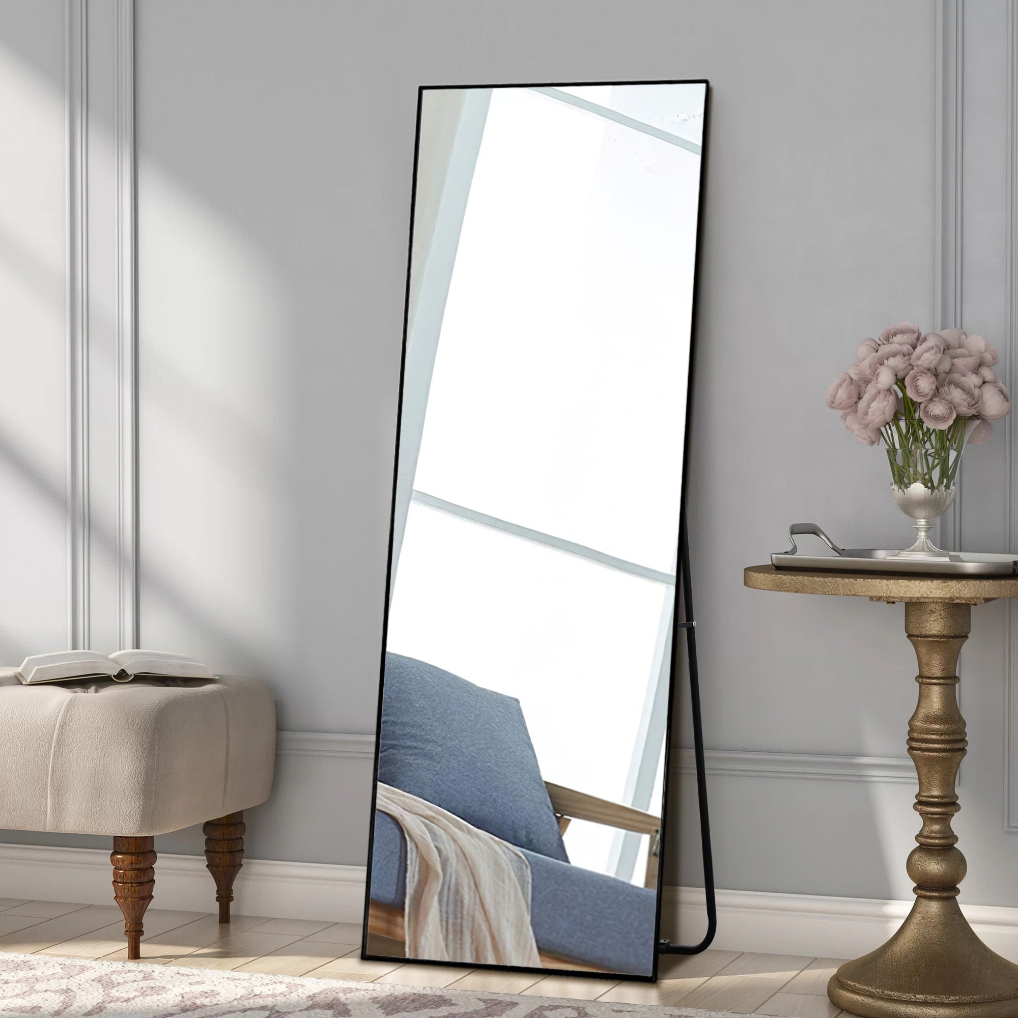 Modern Aluminum Alloy Full Length Floor Leaning Mirror