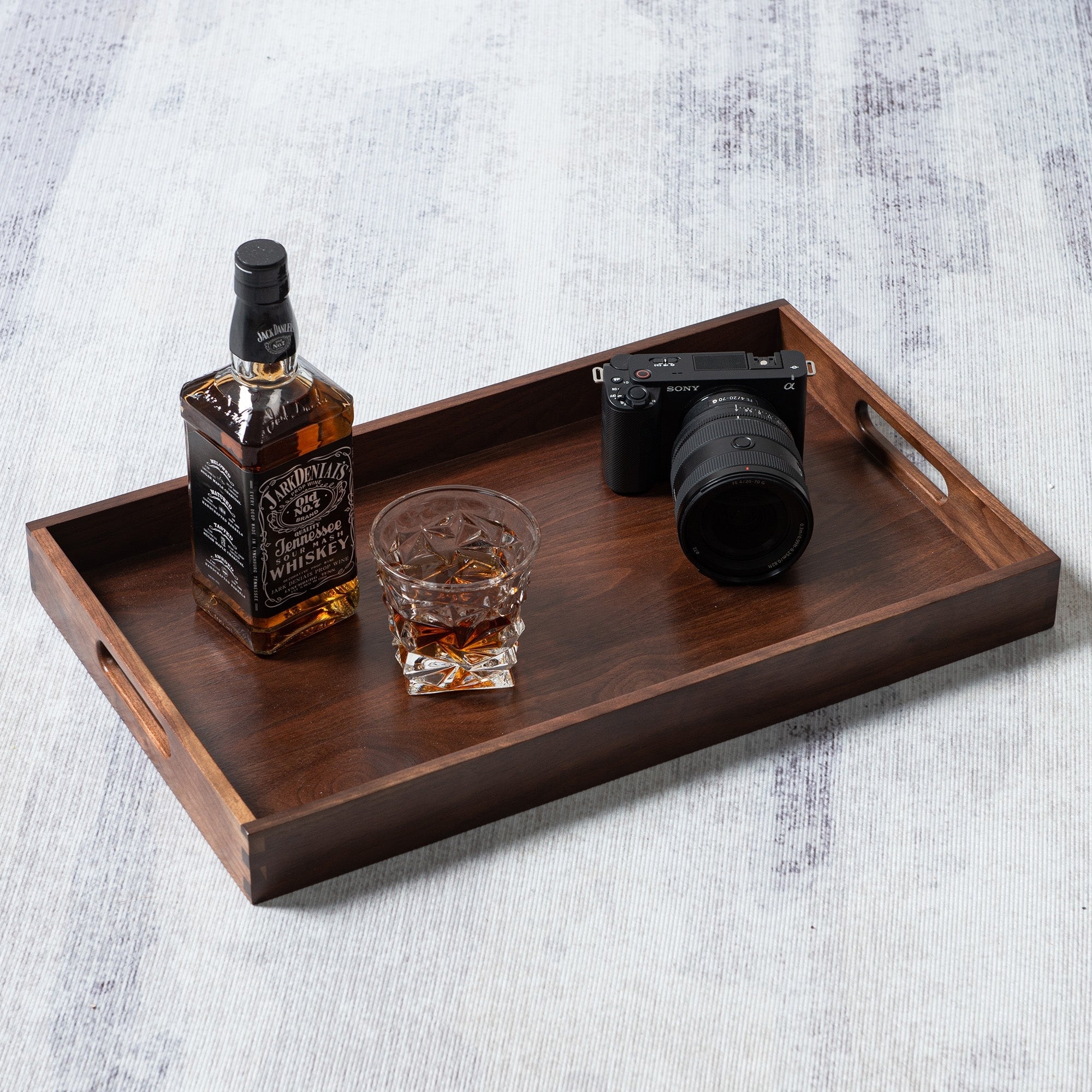 Rectangle Black Walnut Wood Serving Tray Ottoman Tray