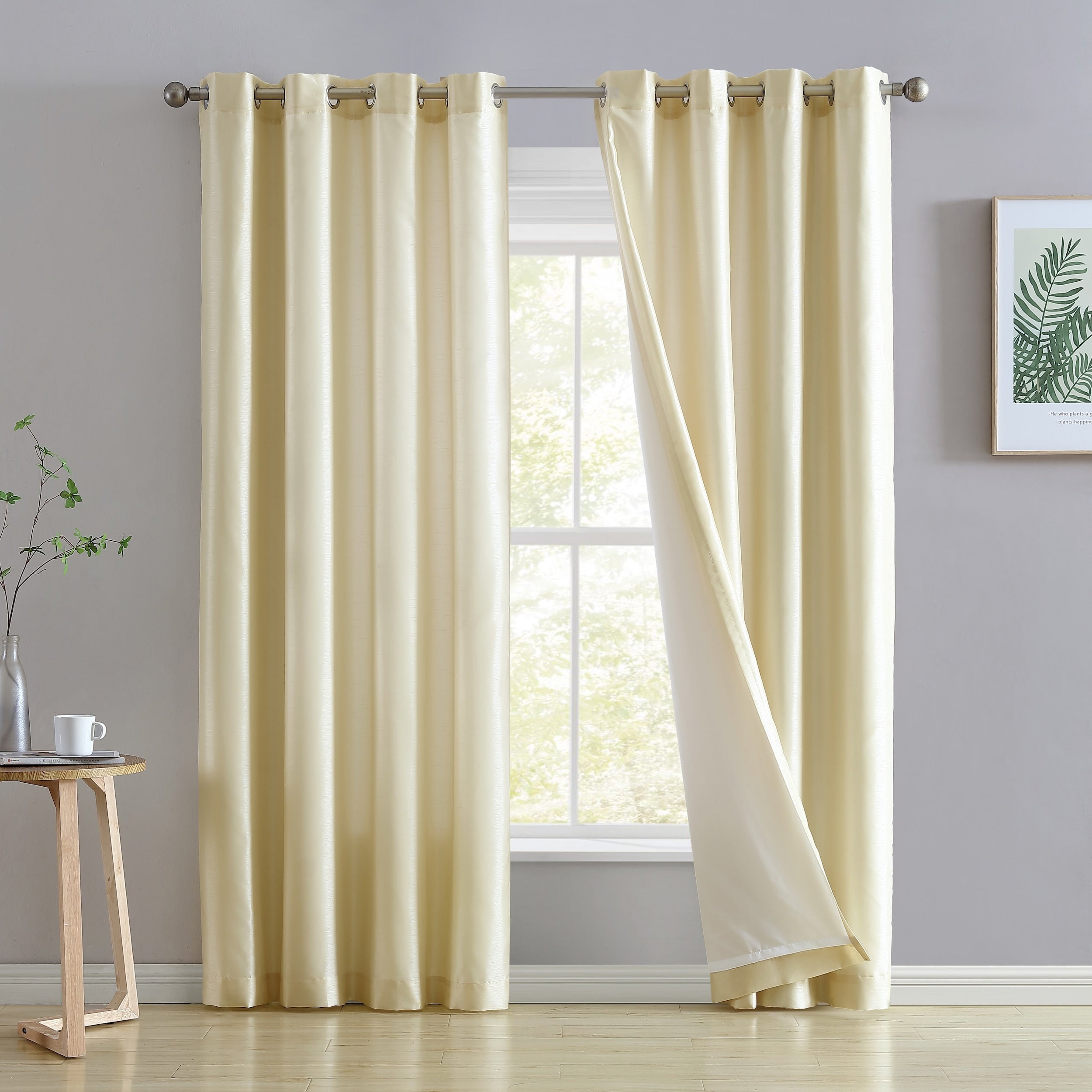 HLC.me Jefferson Faux Silk Semi Sheer Light Filtering Lined Grommet Window Curtain Bedroom, 2 Panels