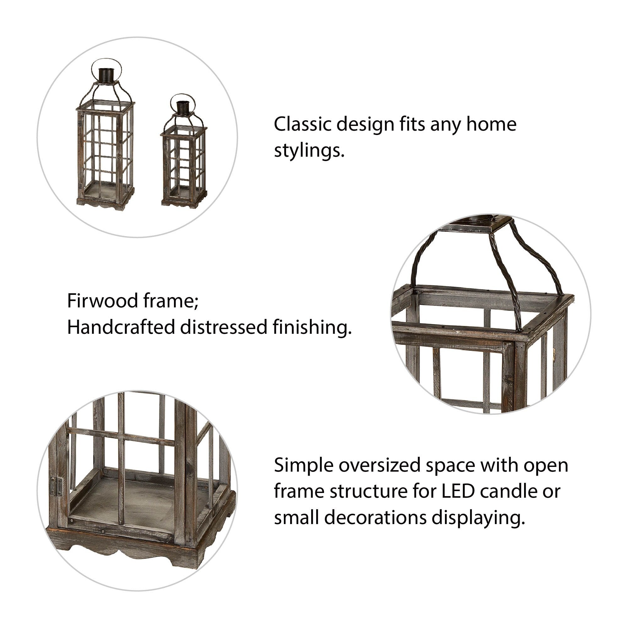 Glitzhome Oversized Farmhouse Wooden Metal Cage Candle Holders Patio Hanging Decorative Lanterns (Set of 2)