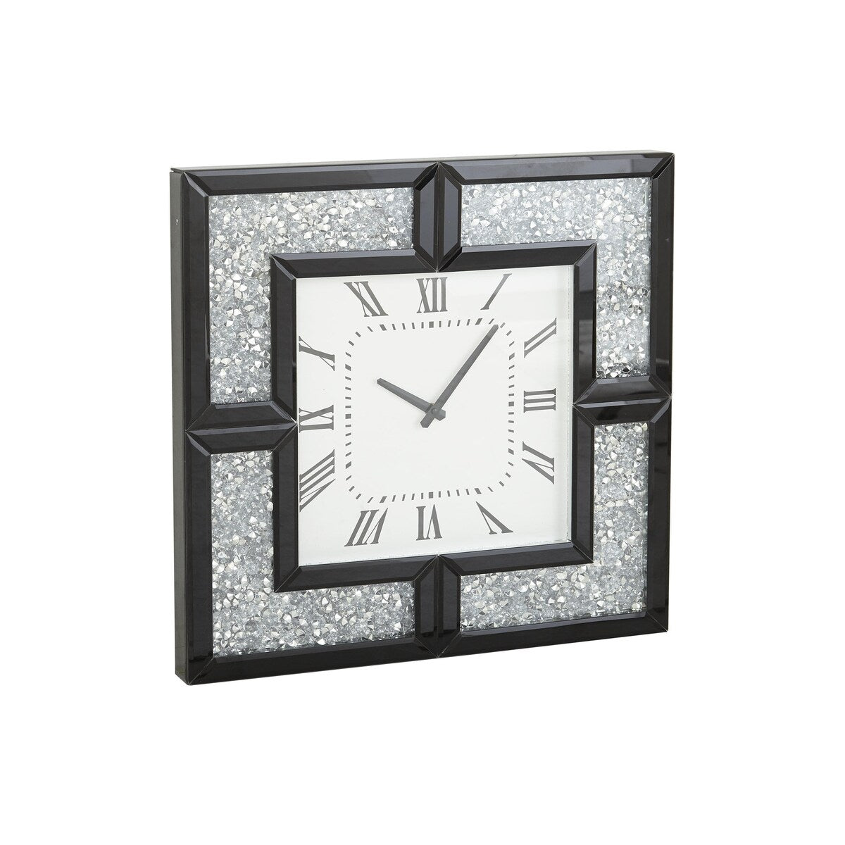 Glass Mirrored Decorative Wall Clock with Floating Crystals - Black - Roche River Decor