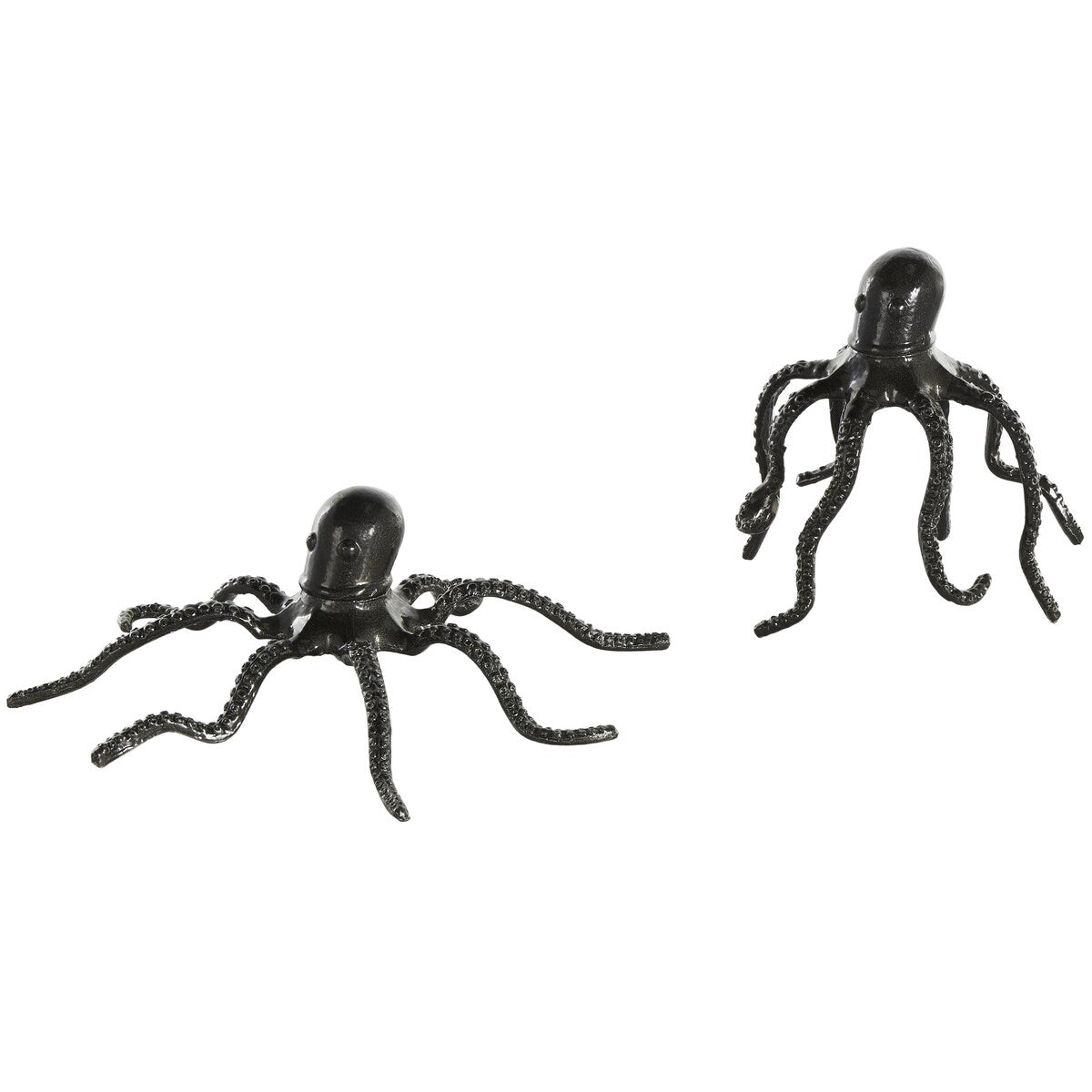 Aluminum Metal Octopus Decorative Sculpture with Textured Tentacles - Set of 2 Black - Roche River Decor