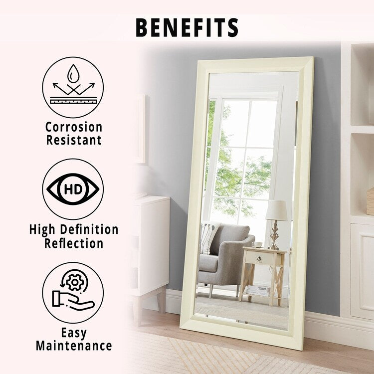 Framed Bevel Leaner Full Length Huge Floor Mirror XL Mirror Large Rectangle Standing Cream Floor Mirror Huge Mirrors for Bedroom