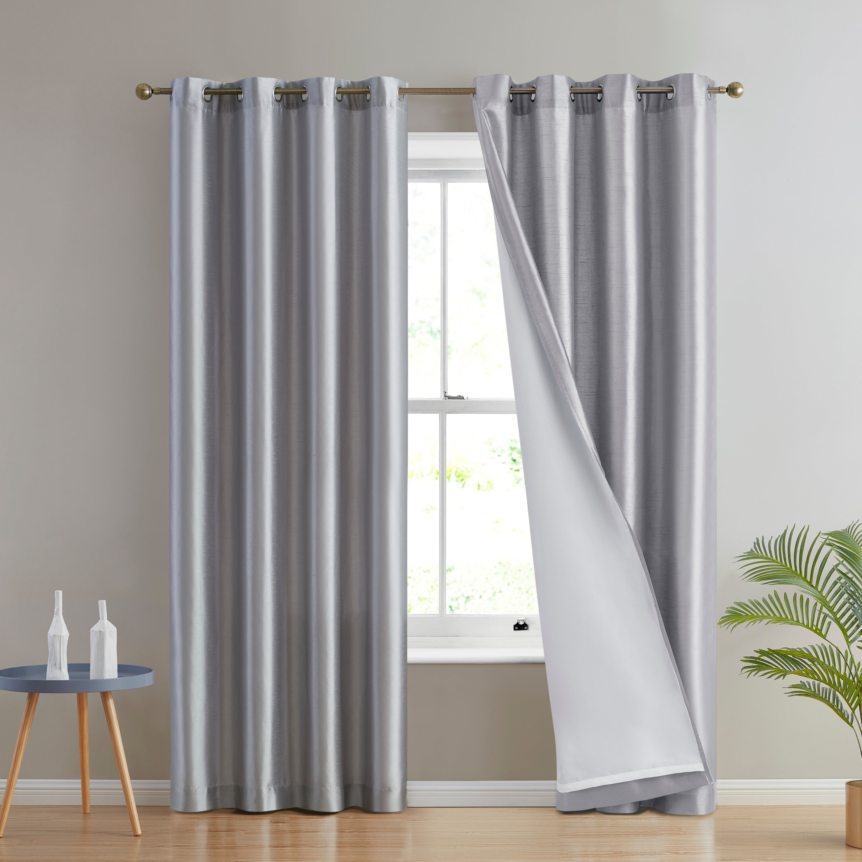 HLC.me Jefferson Faux Silk Semi Sheer Light Filtering Lined Grommet Window Curtain Bedroom, 2 Panels