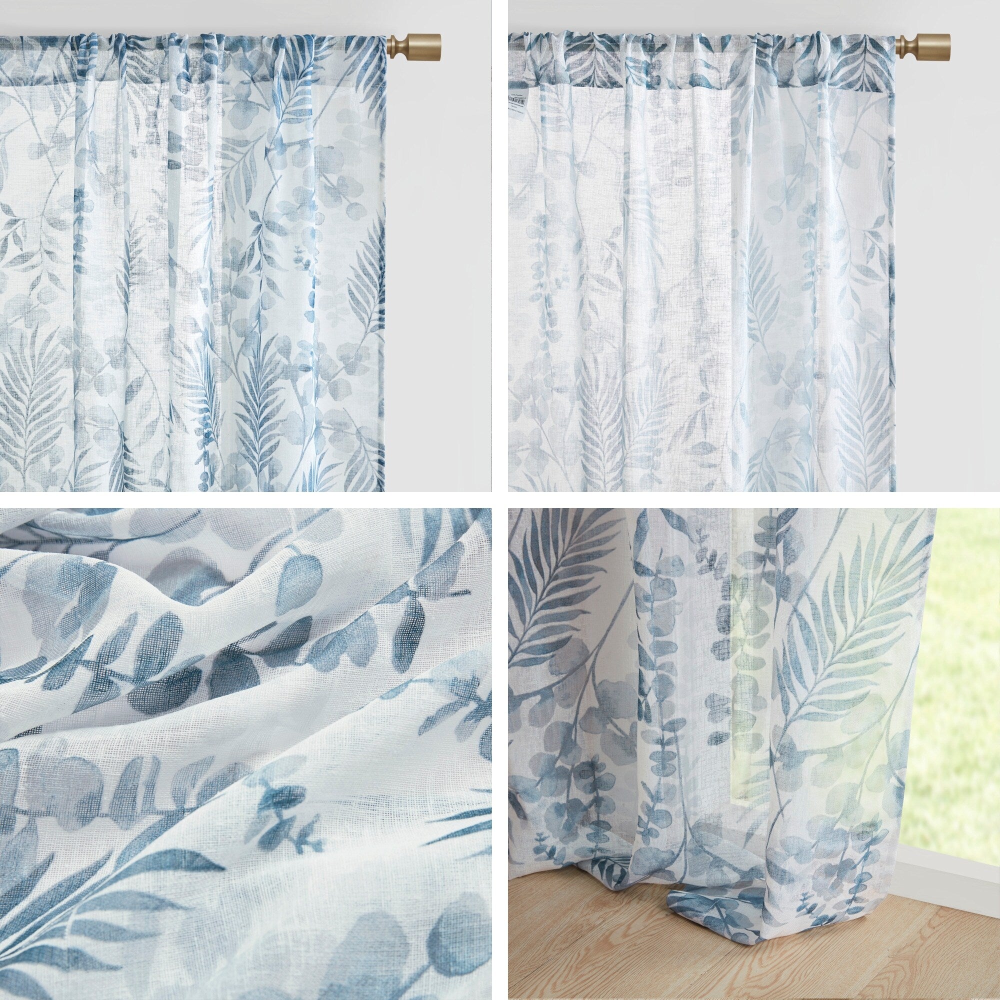 Madison Park Tulia Botanical Printed Texture Sheer Window Curtain Pair