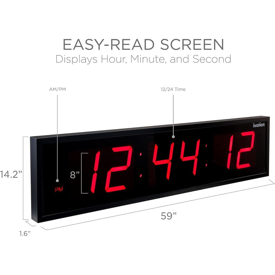 Ivation Large Digital Wall Clock, LED Display W/Timer