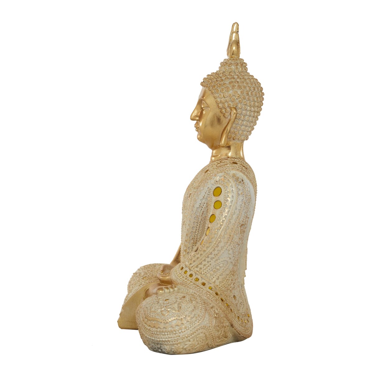 Polystone Buddha Meditating Decorative Sculpture with Intricate Carvings and Mirrored Embellishments - Gold - Roche River Decor