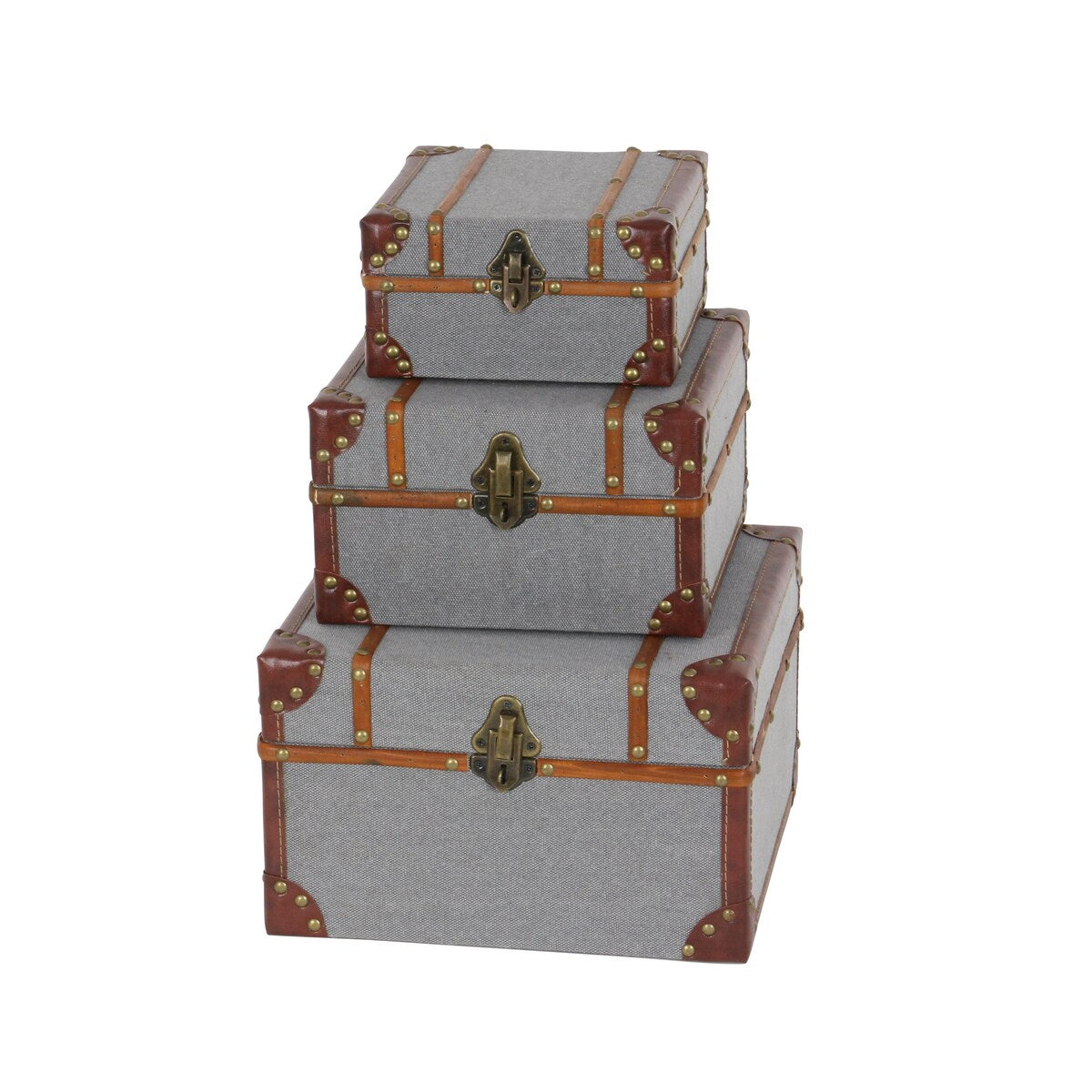 Wooden Upholstered Decorative Box with Hinged Lid - Set of 3 Gray - Roche River Decor