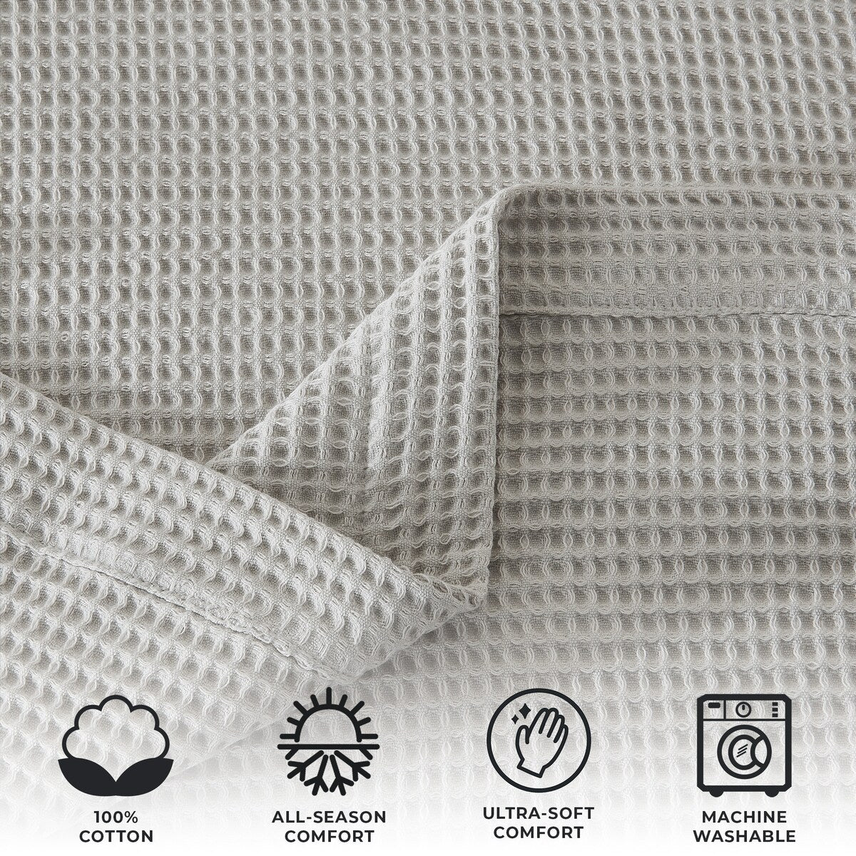 Linery & Co. 100% Cotton All-Season Lightweight Waffle Weave Knit Throw Blanket