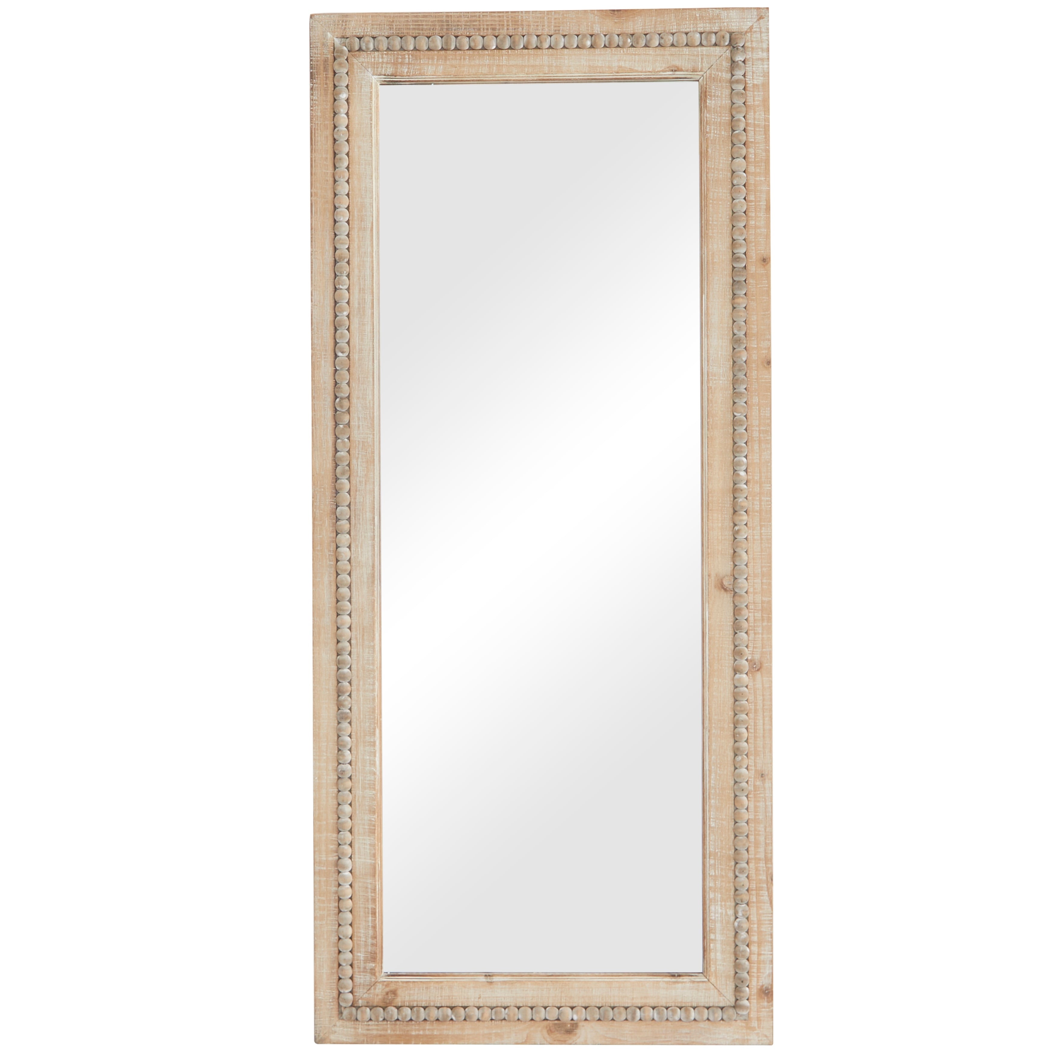 Wood Distressed Wall Mirror with Beaded Detailing - Light Brown or Brown - Roche River Decor