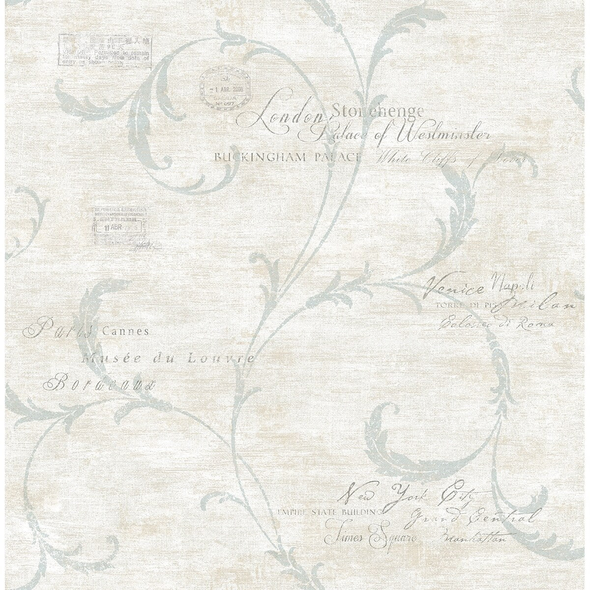 Seabrook Designs Carlyle Scroll and Stamps Unpasted Wallpaper