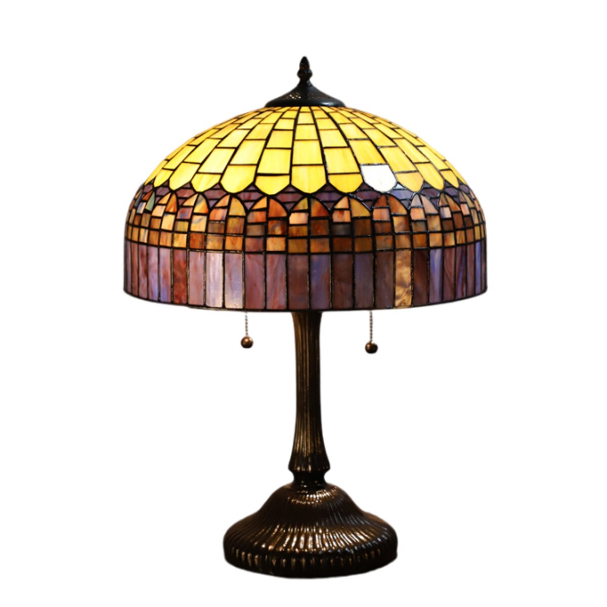 Veline Gothic Tiffany Style Glass Table 2-Light Lamp With Metal Base