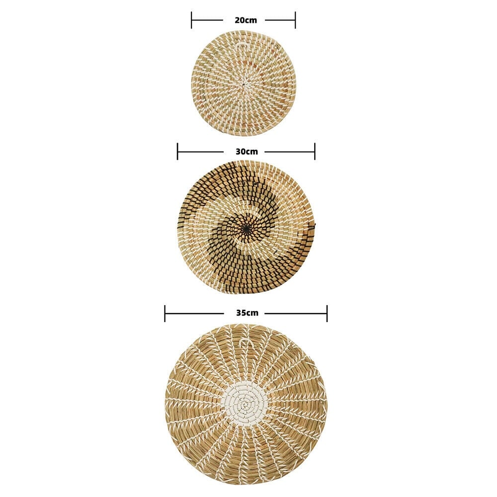 Handmade Boho Wall Decor Set of 3 Decorative Woven Basket