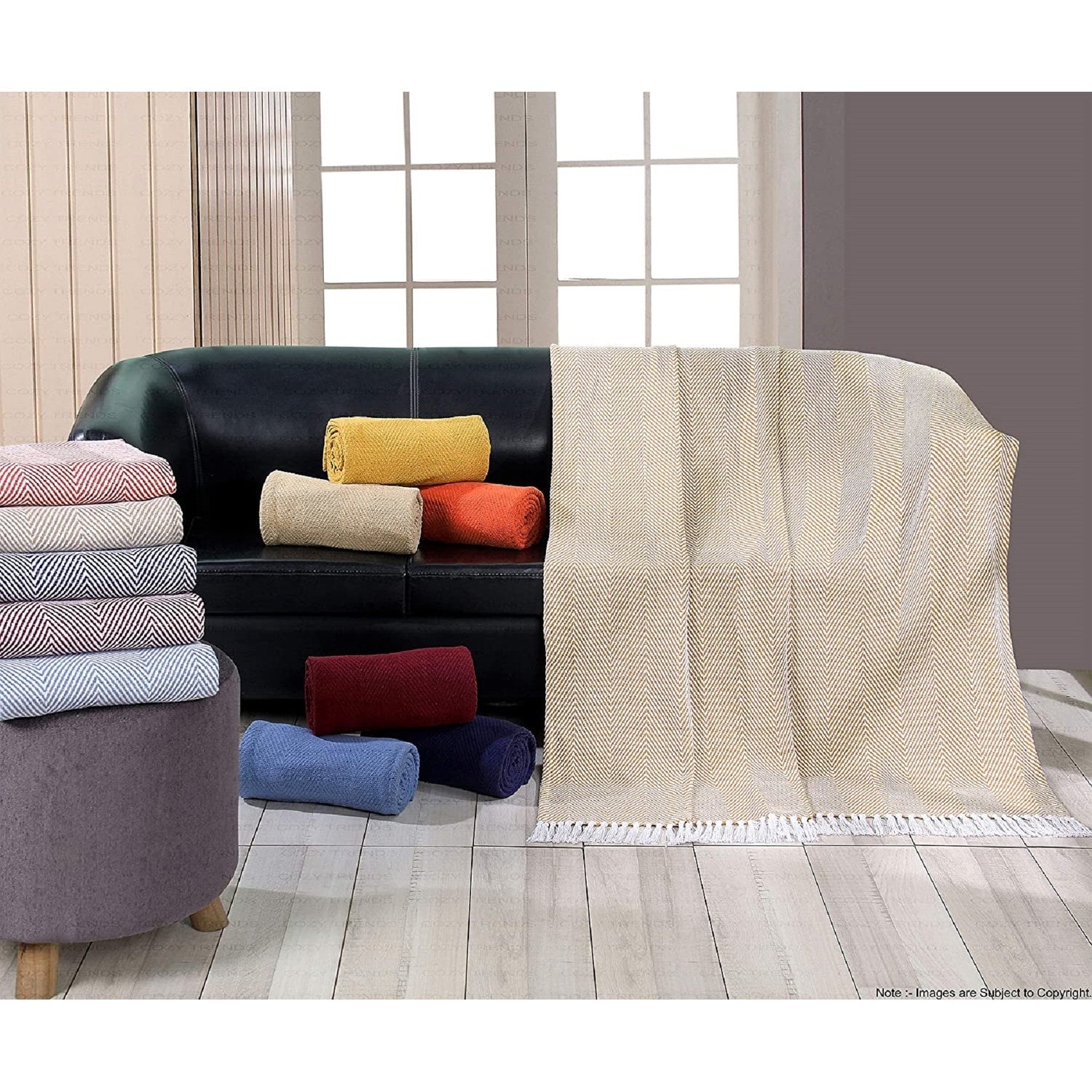 Handwoven Luxurious Cotton Sofa Couch Bed Throw Blankets All Season - Set of 2 (50''x60'')