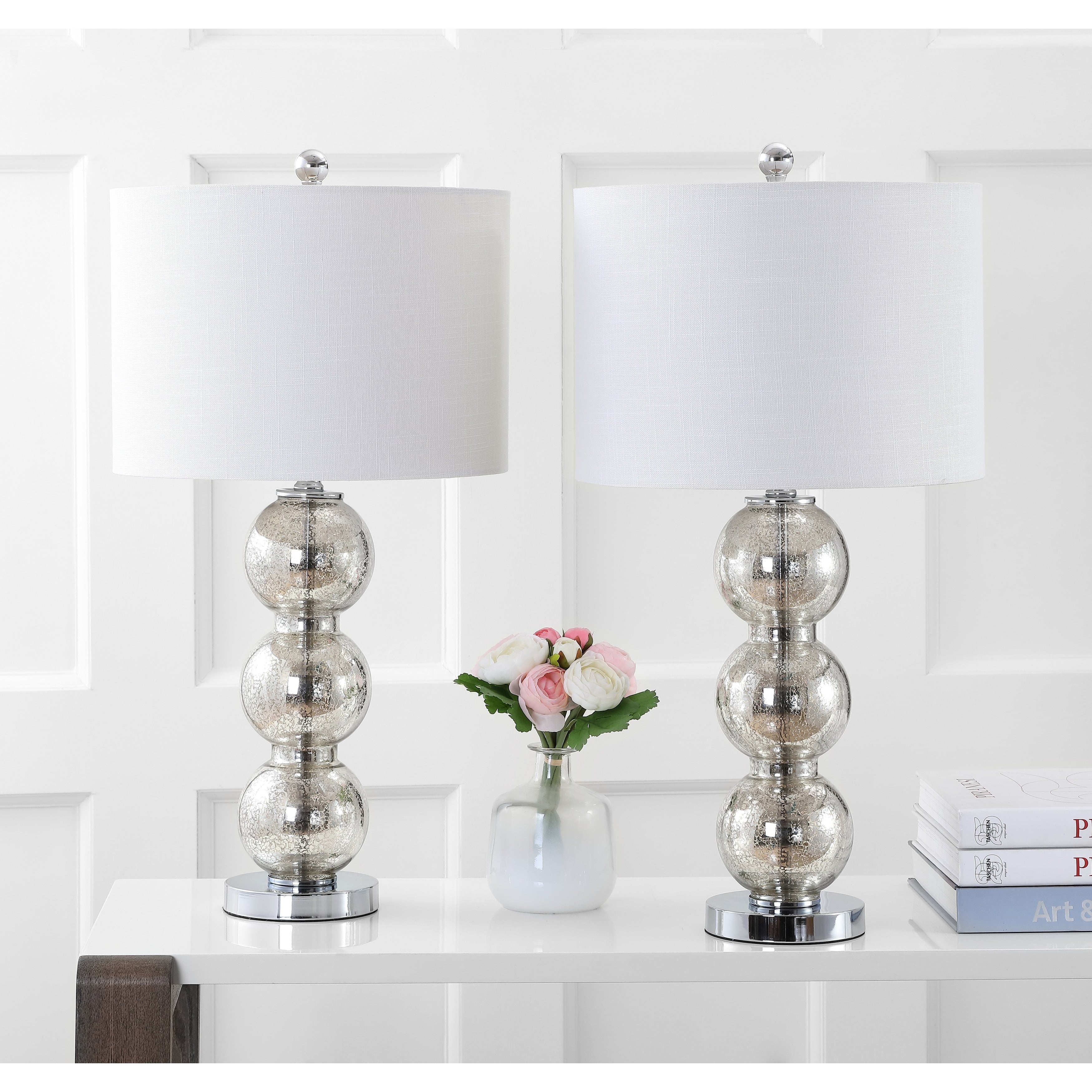 Ella 27 Glass Triple-Sphere LED Table Lamp, Mercury Silver/Chrome (Set of 2) by JONATHAN Y