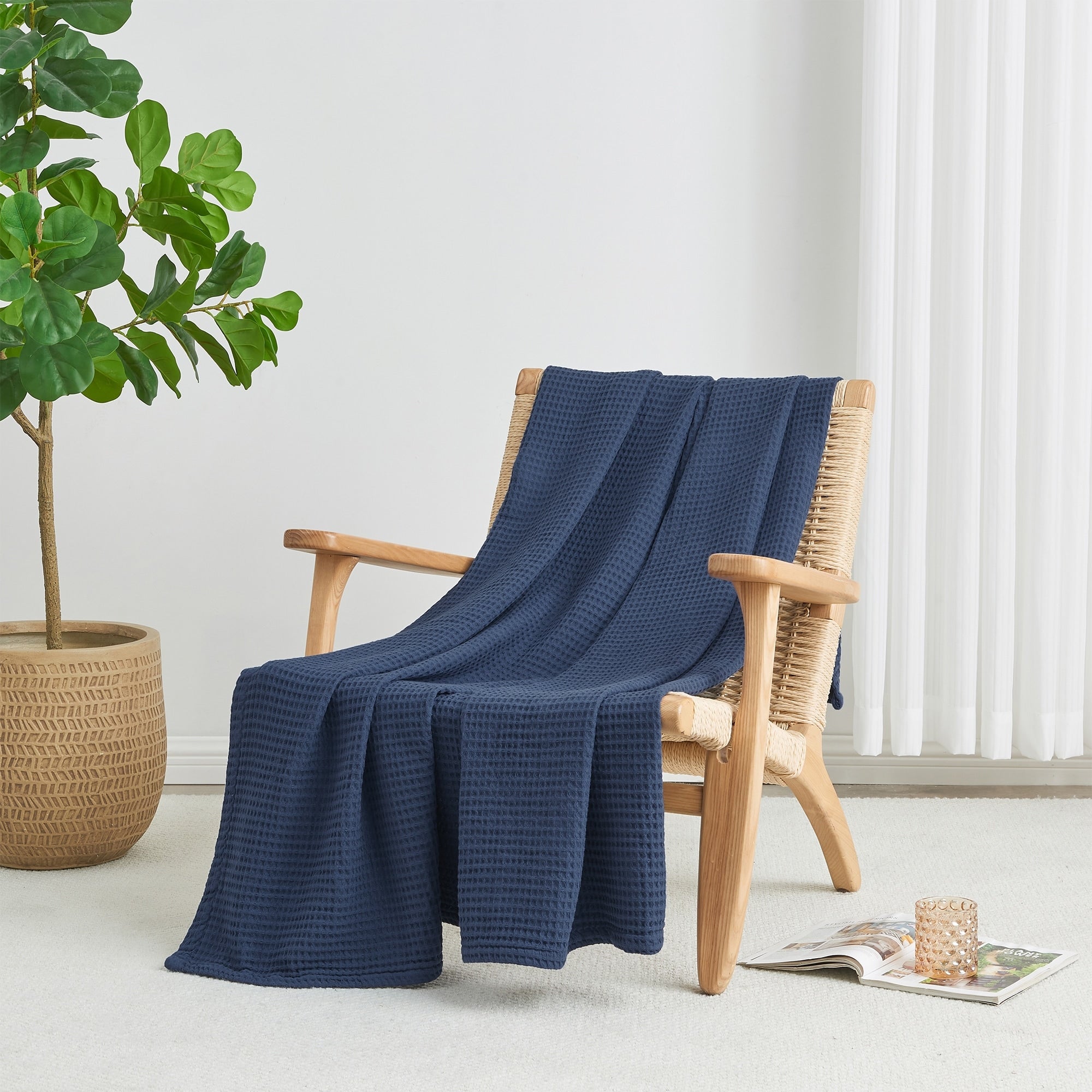 Linery & Co. 100% Cotton All-Season Lightweight Waffle Weave Knit Throw Blanket