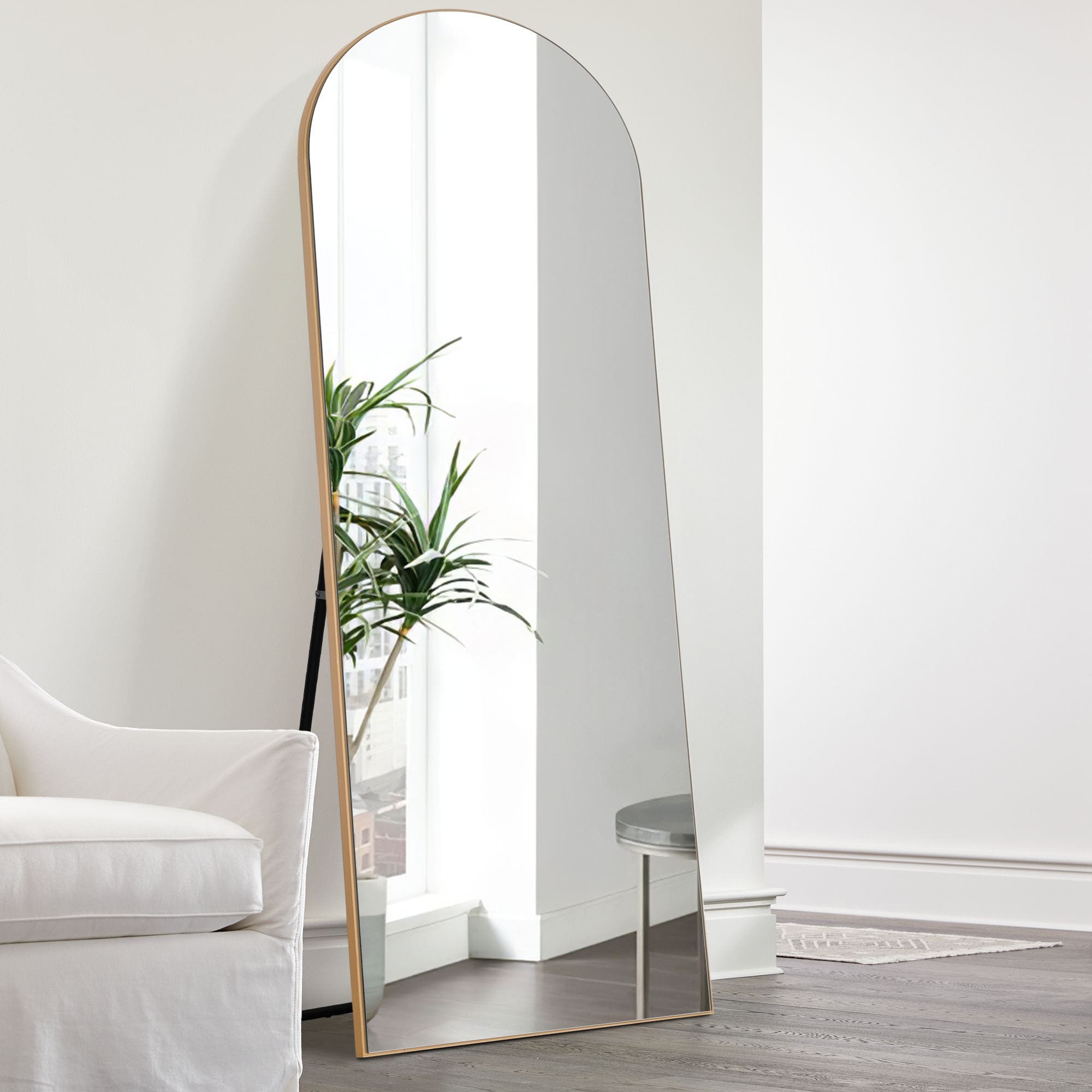 Modern Arched Mirror Full-Length Floor Mirror with Stand