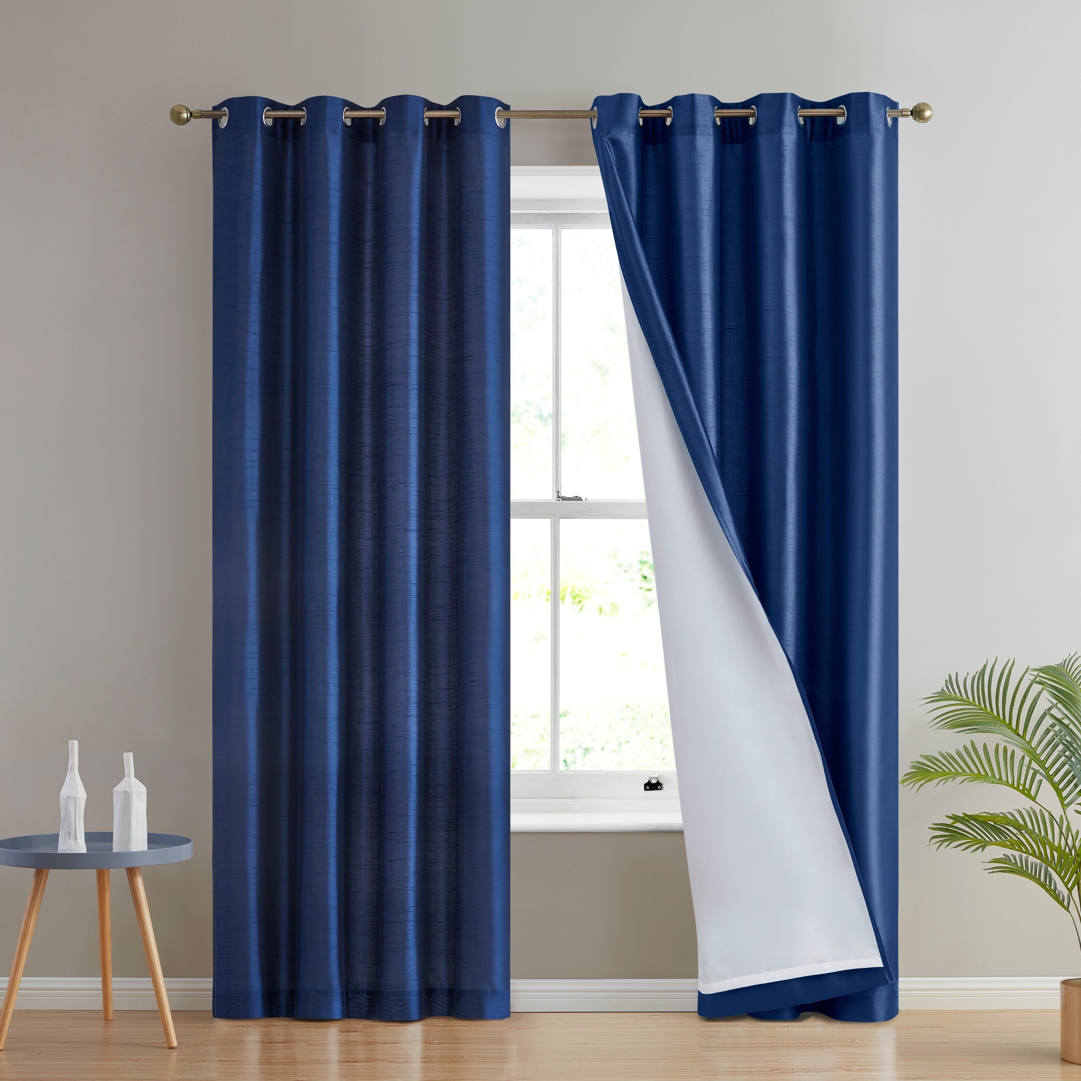 HLC.me Jefferson Faux Silk Semi Sheer Light Filtering Lined Grommet Window Curtain Bedroom, 2 Panels