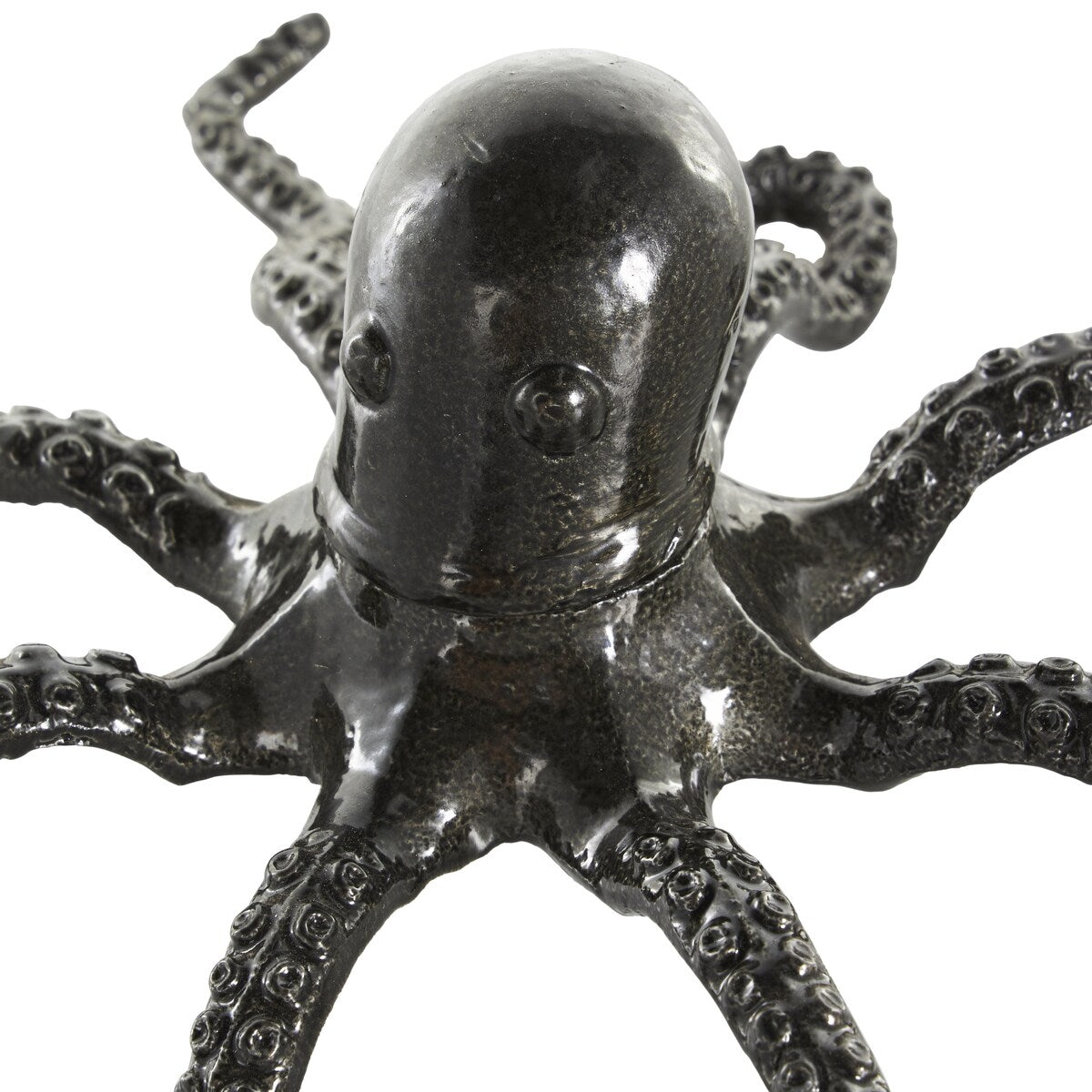 Aluminum Metal Octopus Decorative Sculpture with Textured Tentacles - Set of 2 Black - Roche River Decor