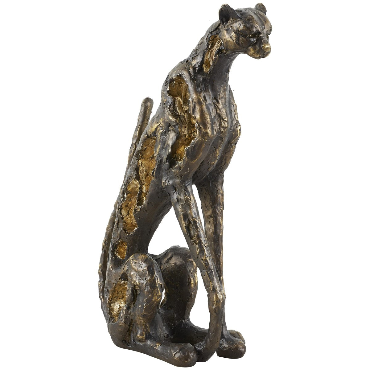 Polystone Leopard Distressed Textured Sitting Decorative Sculpture with Cutouts and Gold Accents - Bronze - Roche River Decor