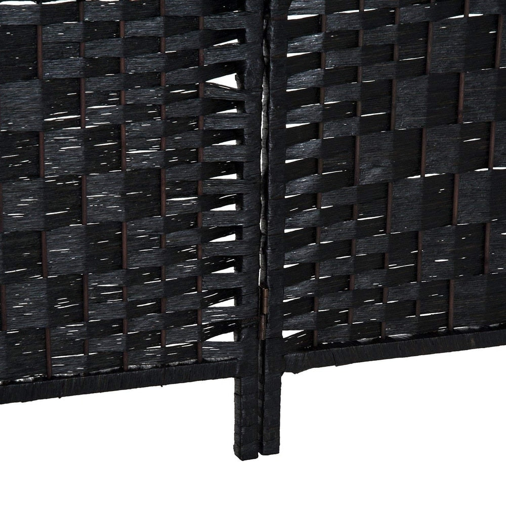 HomCom 6' Tall Wicker Weave Three Panel Room Divider Privacy Screen - Black Wood