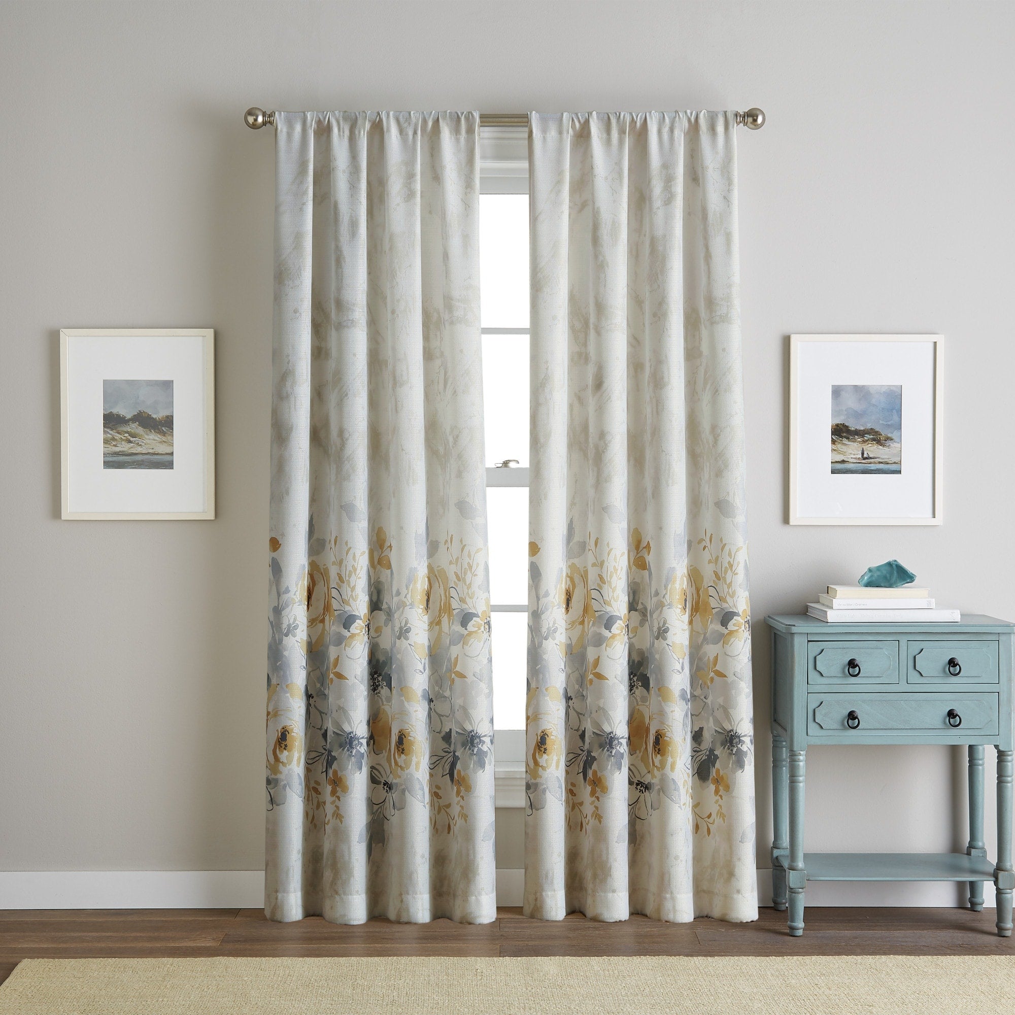 Watercolor Floral Flip Over Rod Pocket Single Curtain Panel