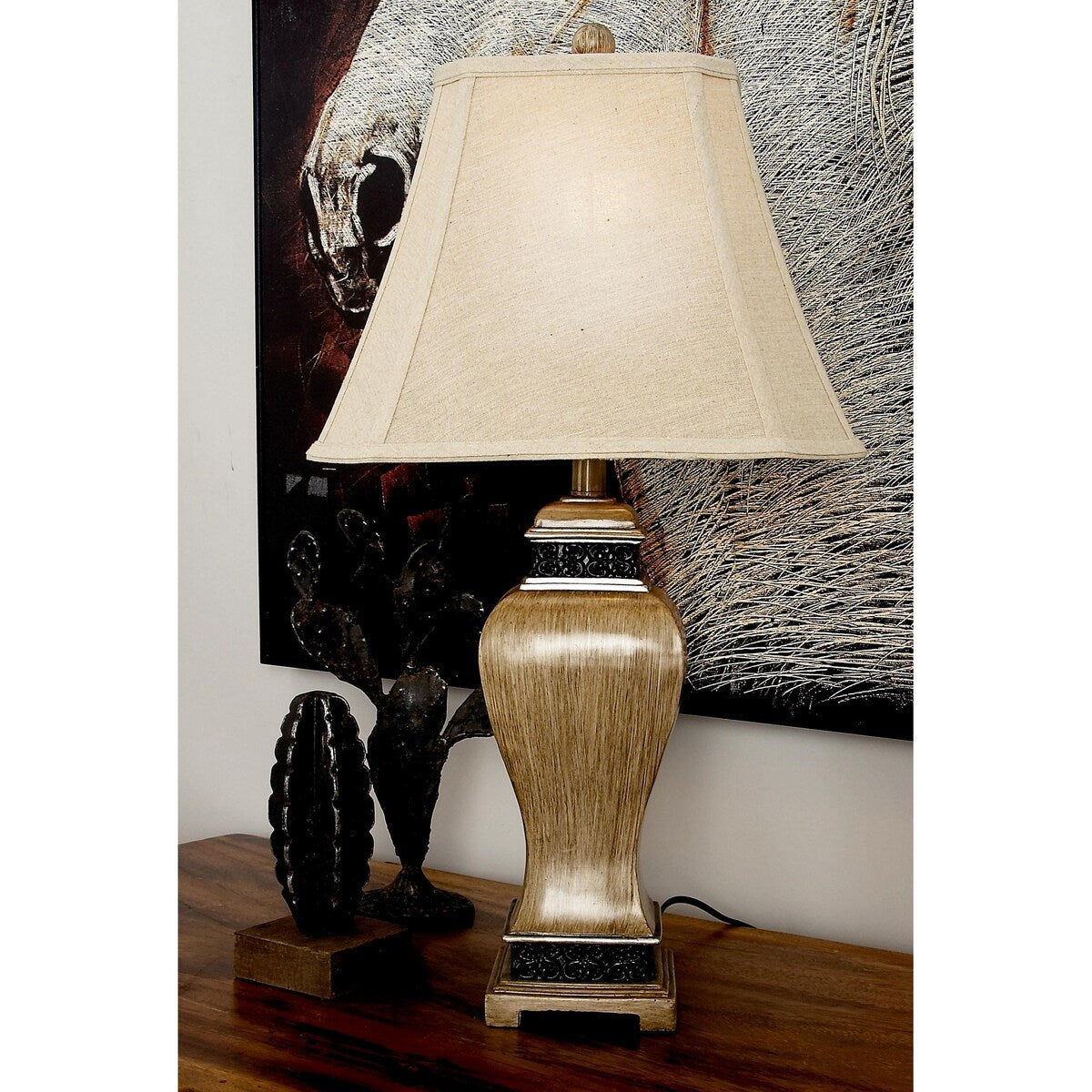 Polystone Room Table Lamp with Tapered Shade - Set of 2 Brown - Roche River Decor