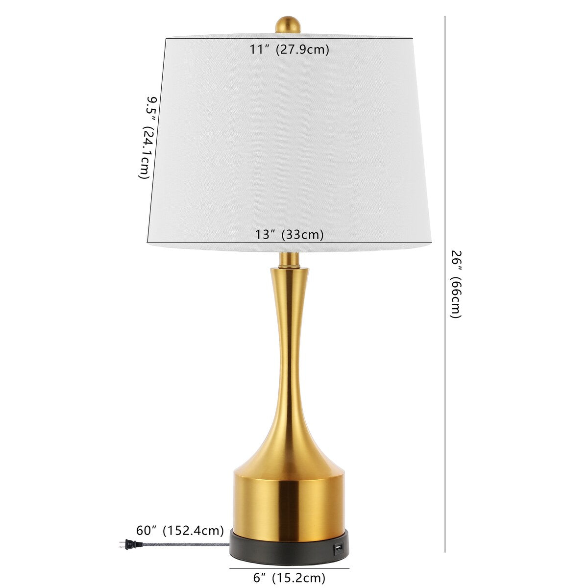 Colton 26 Classic French Country Iron LED Table Lamp with USB Charging Port, Brass Gold (Set of 2) by JONATHAN Y