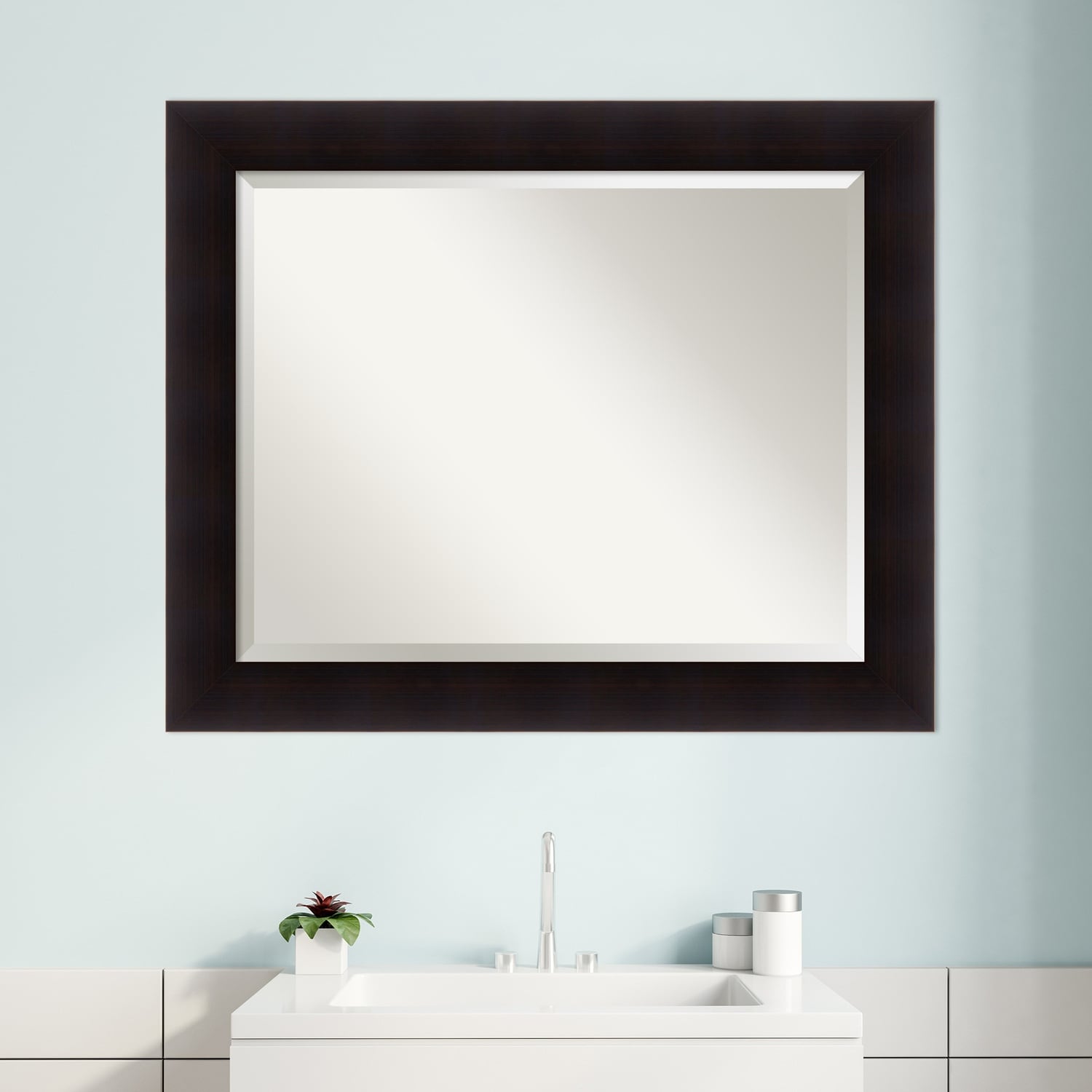 Beveled Wood Bathroom Wall Mirror - Portico Espresso Frame