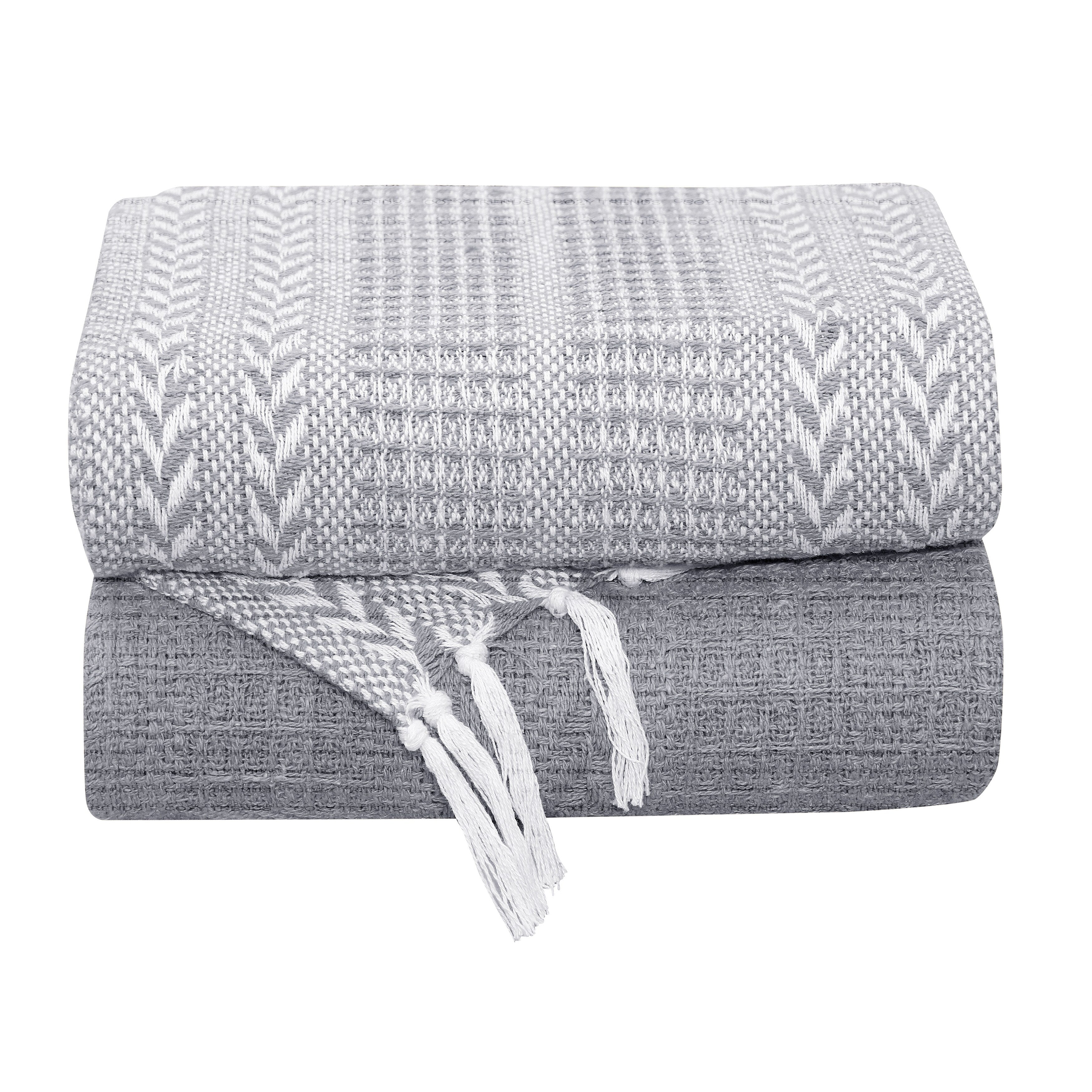 Handwoven Luxurious Cotton Sofa Couch Bed Throw Blankets All Season - Set of 2 (50''x60'')