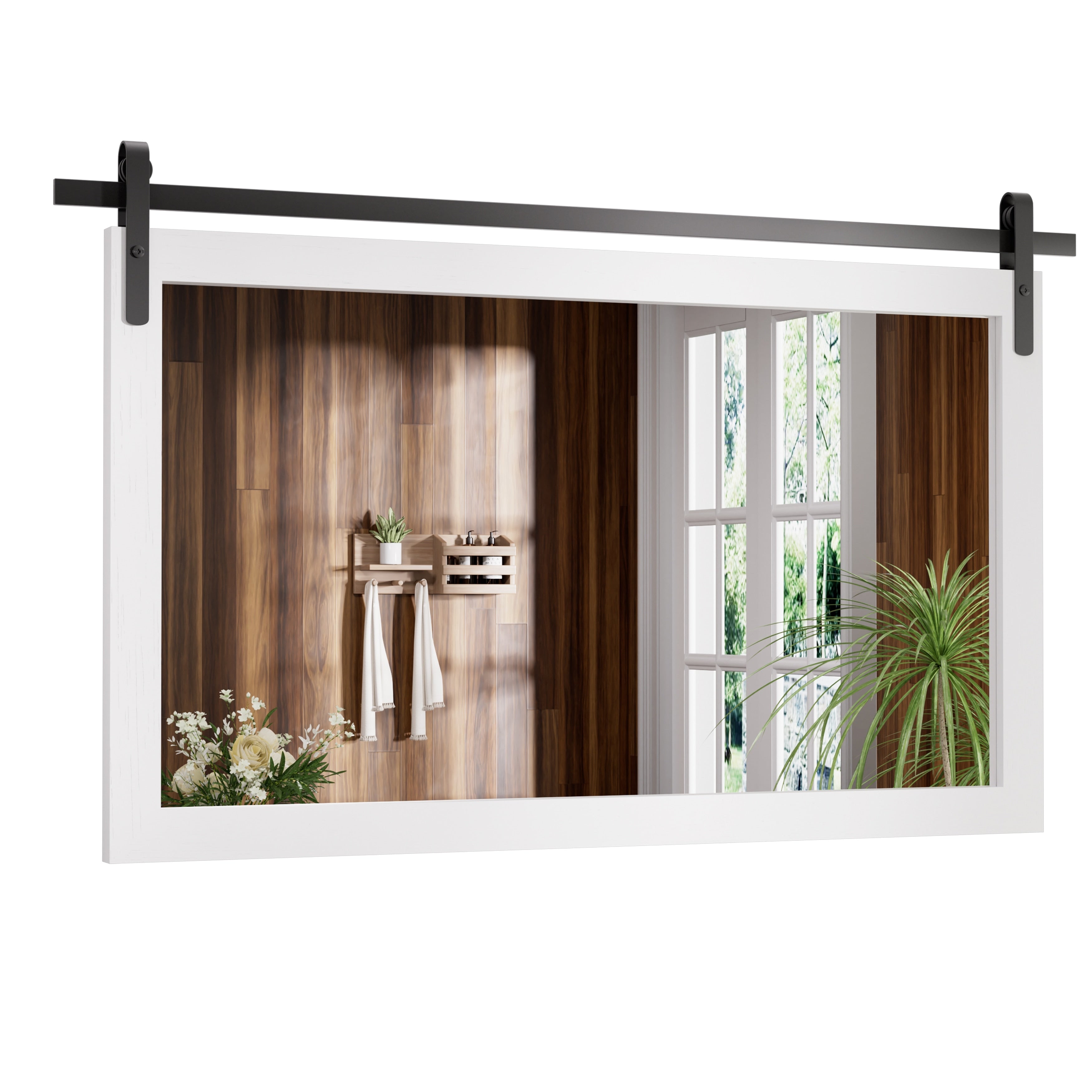 Rustic Farmhouse Mirror Vanity Mirror Solid Wood Frame with Metal Barn Style Mirror