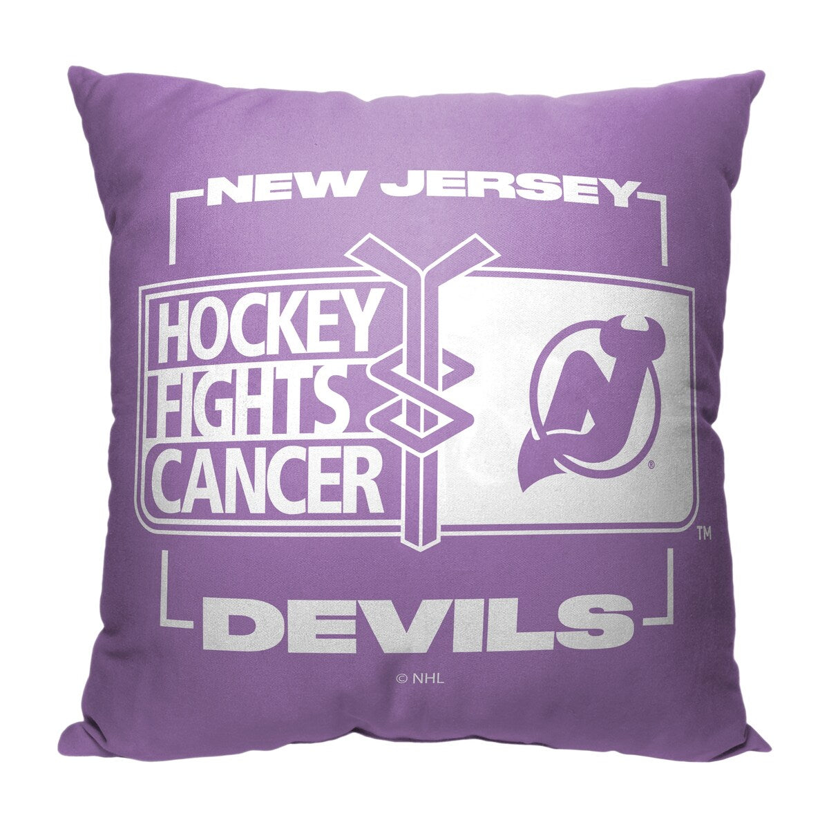 NHL Hockey Fights Cancer Fight For Devils Printed Throw Pillow - Purple